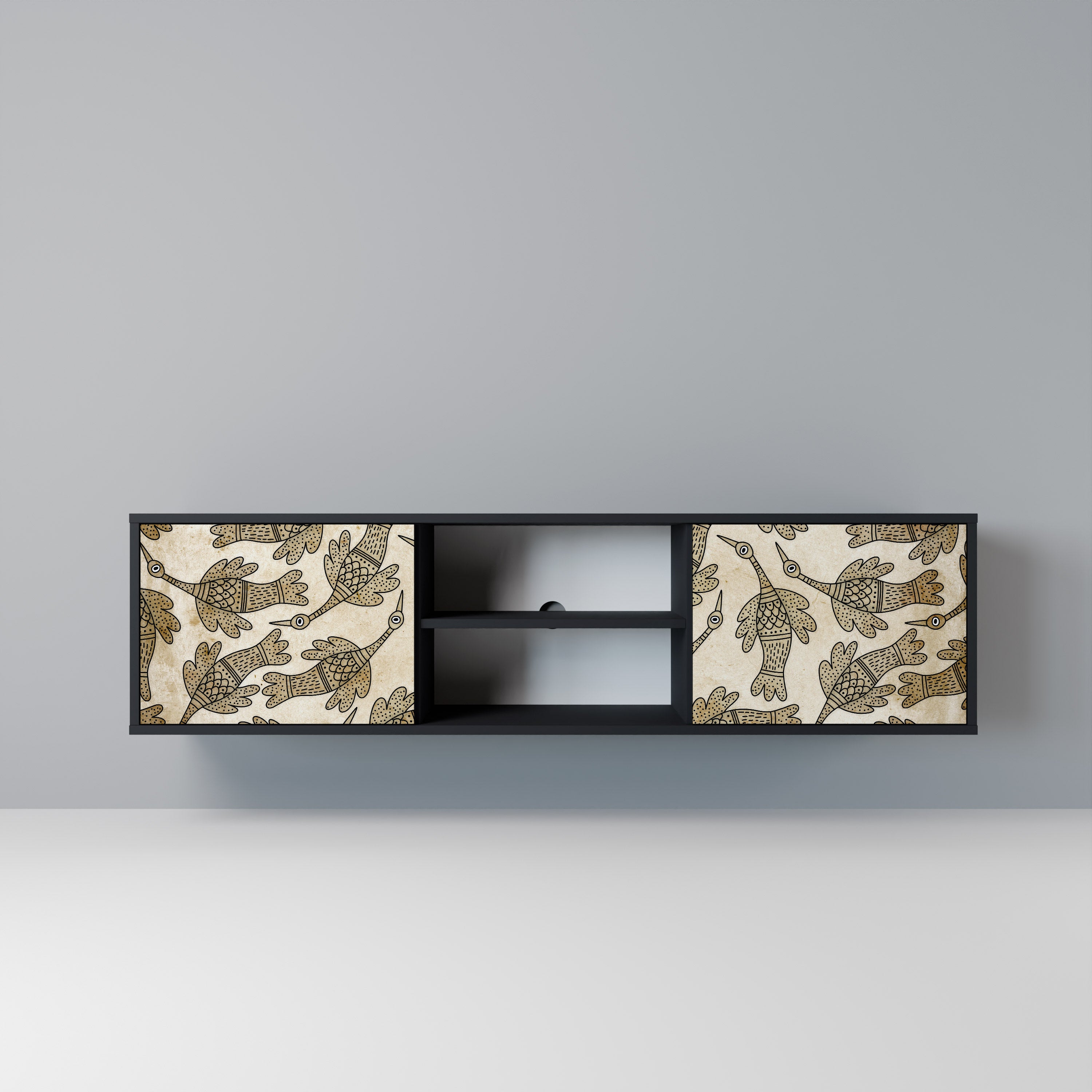 Mueble de TV de 2 puertas ALMONDINE SONGBIRD con acabado negro
