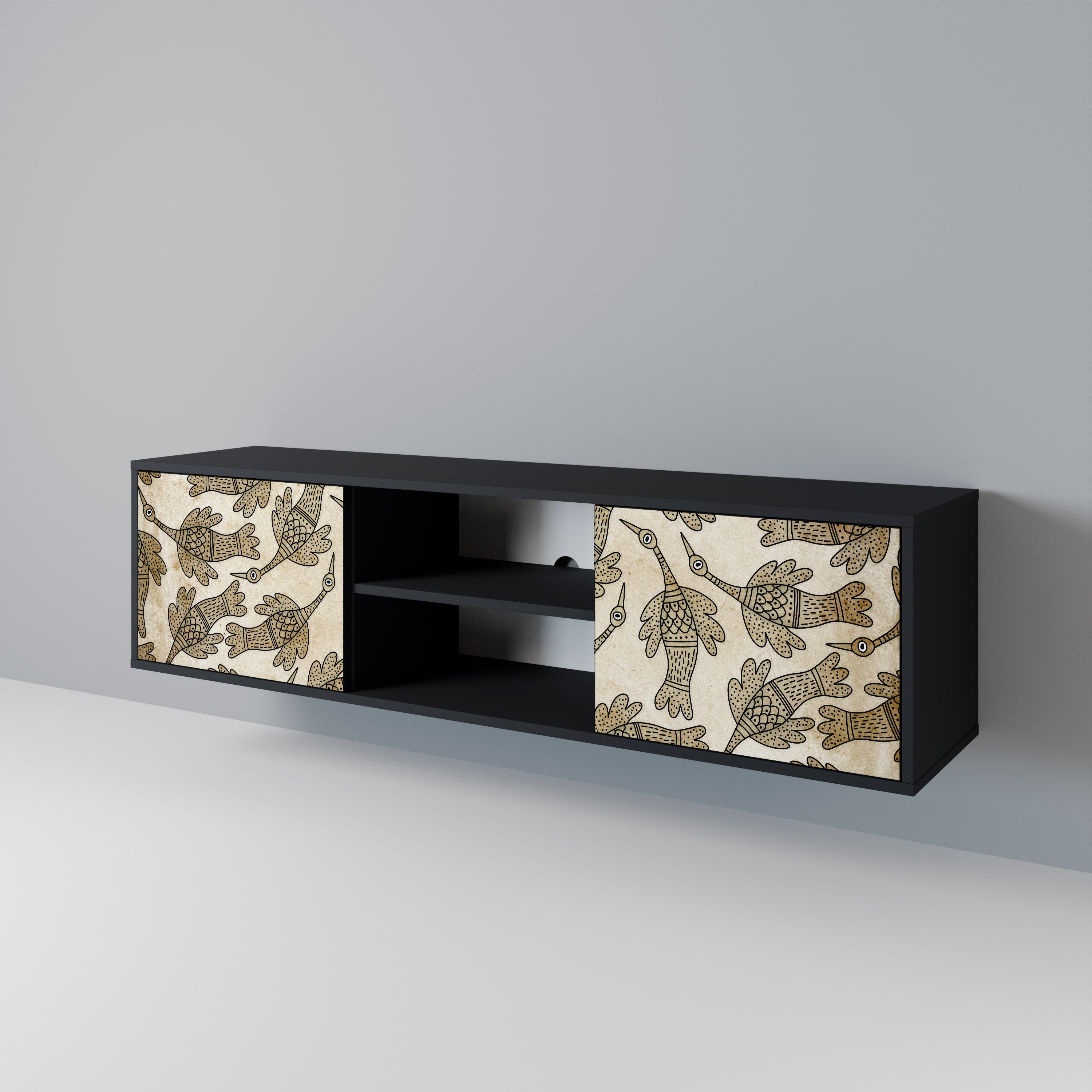 Mueble de TV de 2 puertas ALMONDINE SONGBIRD con acabado negro