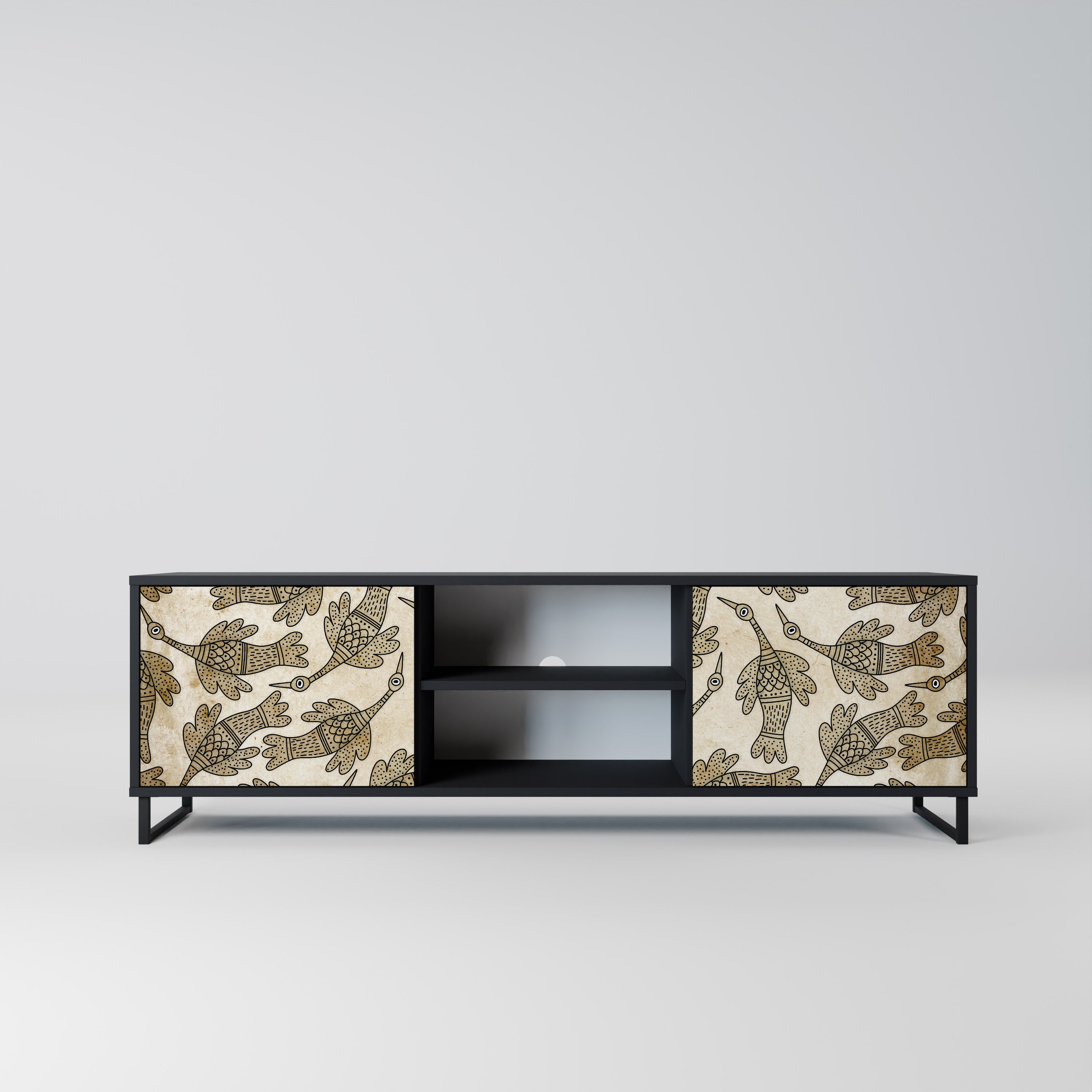 Mueble de TV de 2 puertas ALMONDINE SONGBIRD con acabado negro