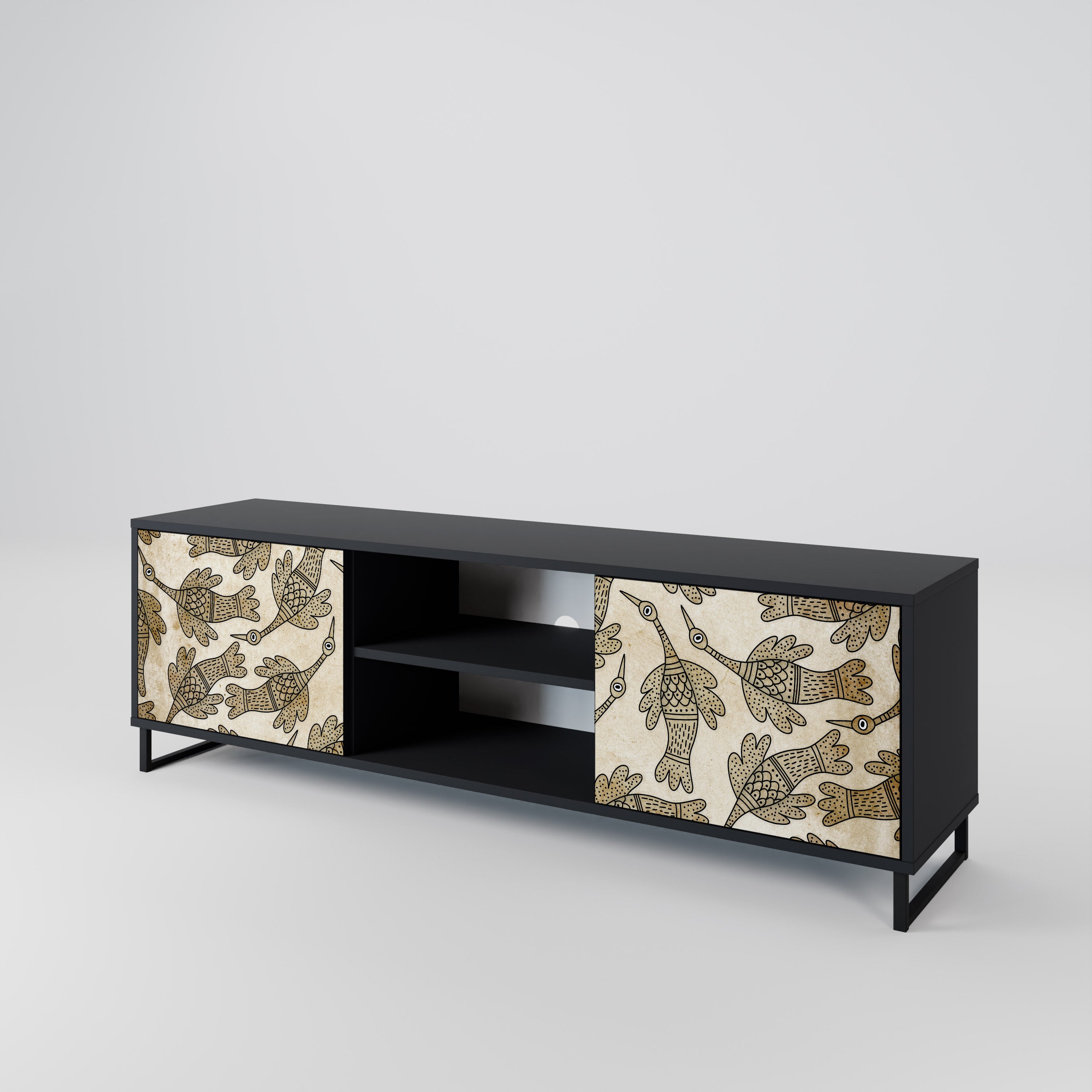 Mueble de TV de 2 puertas ALMONDINE SONGBIRD con acabado negro