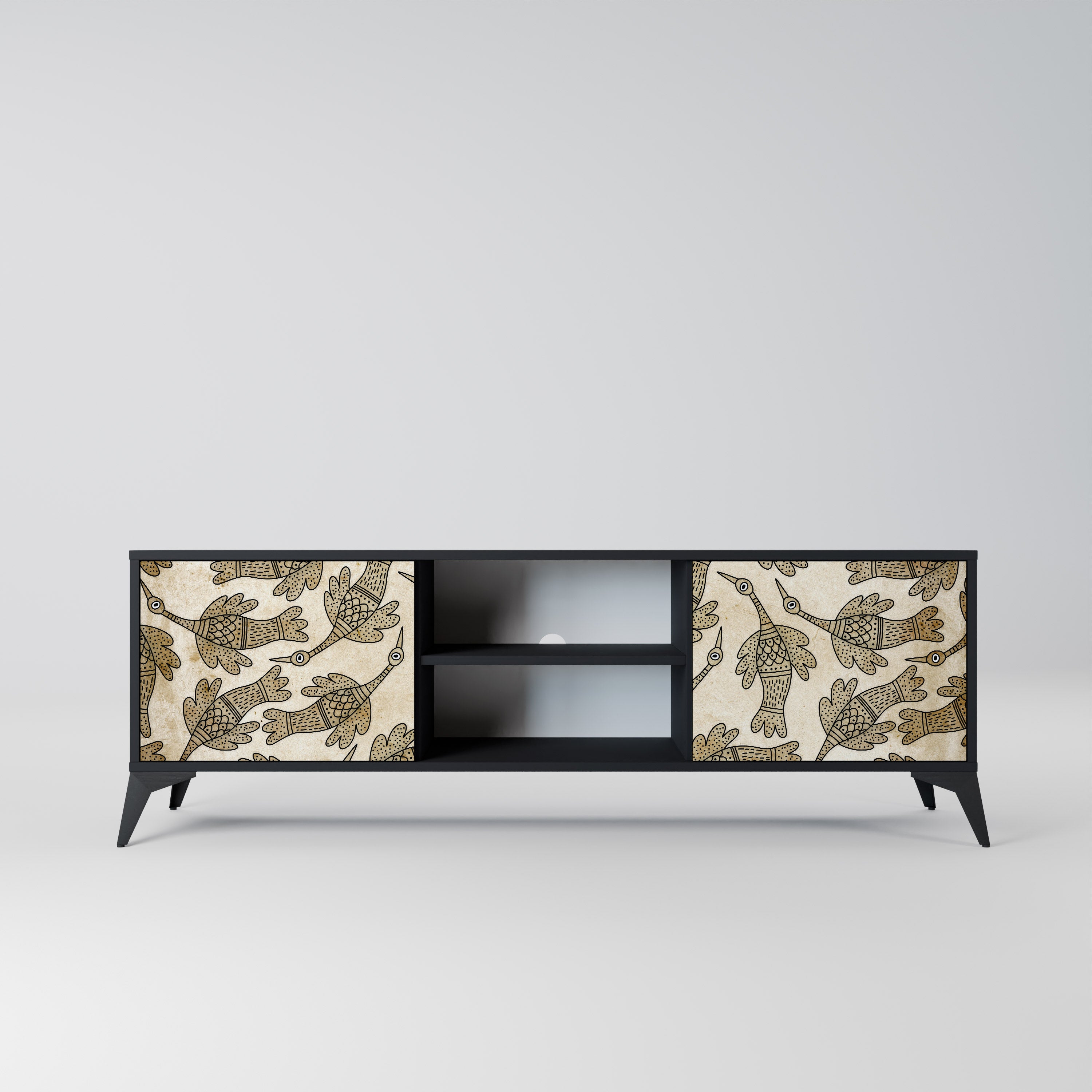 Mueble de TV de 2 puertas ALMONDINE SONGBIRD con acabado negro