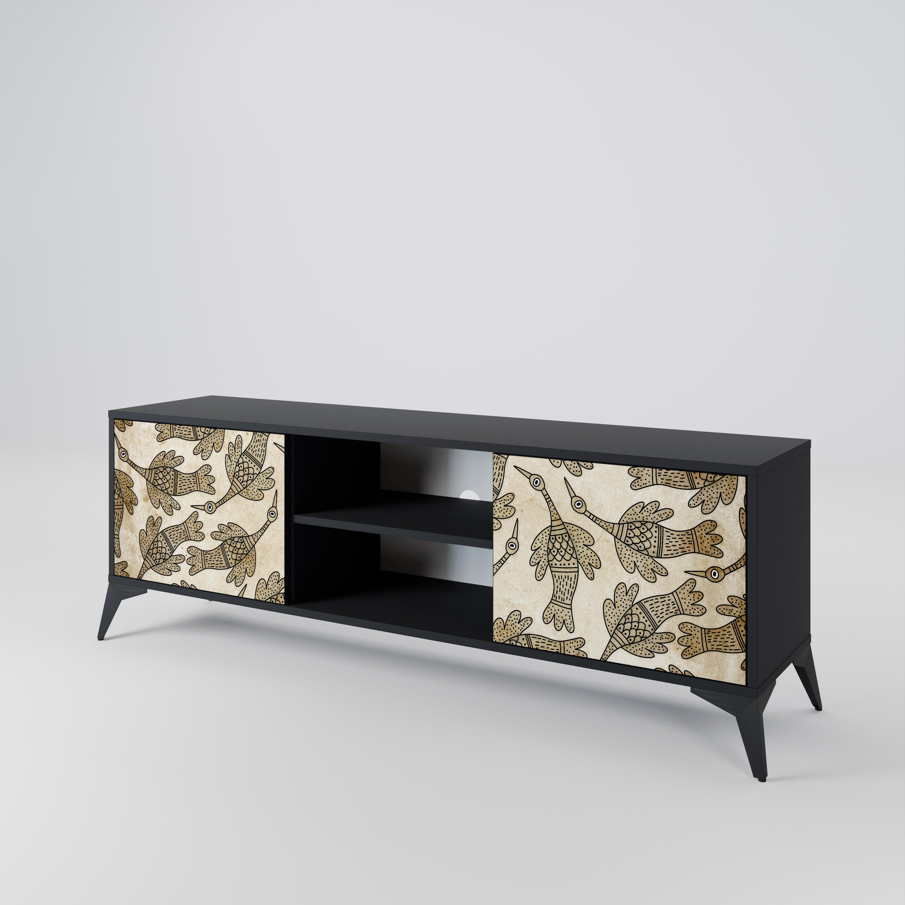 Mueble de TV de 2 puertas ALMONDINE SONGBIRD con acabado negro