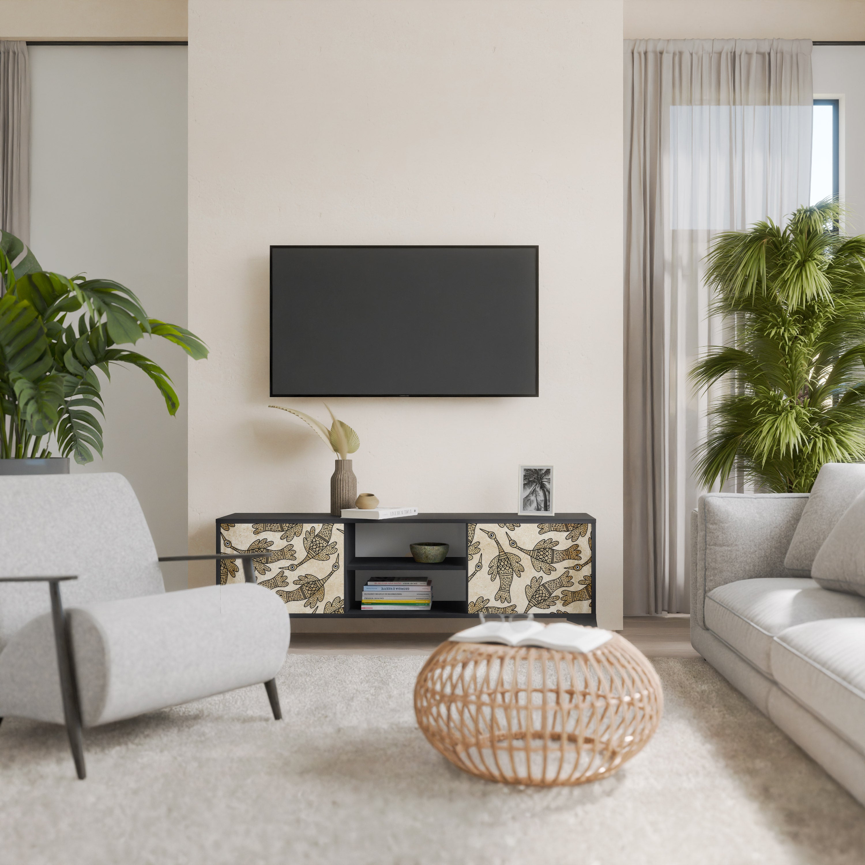 Mueble de TV de 2 puertas ALMONDINE SONGBIRD con acabado negro