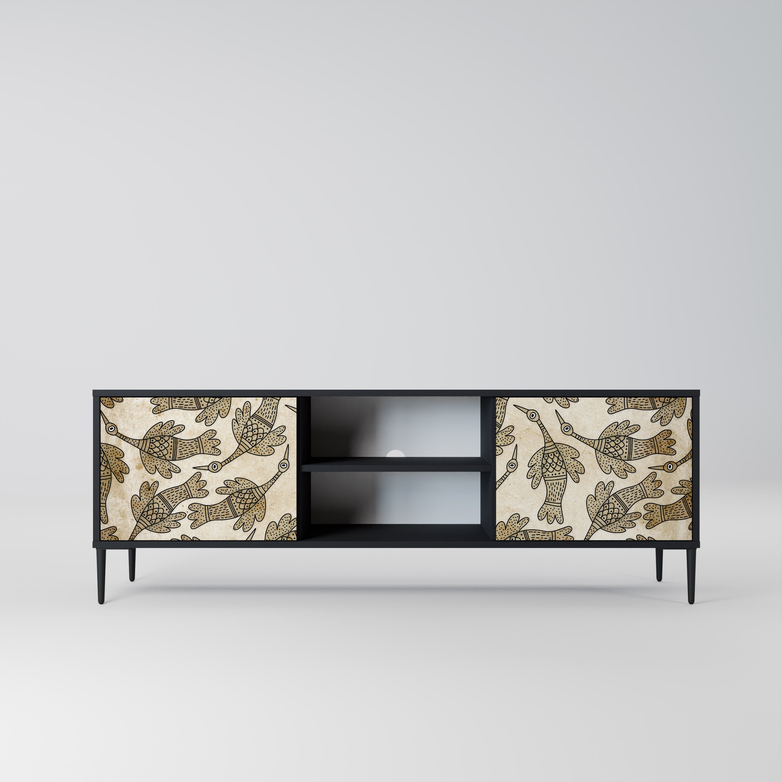 Mueble de TV de 2 puertas ALMONDINE SONGBIRD con acabado negro