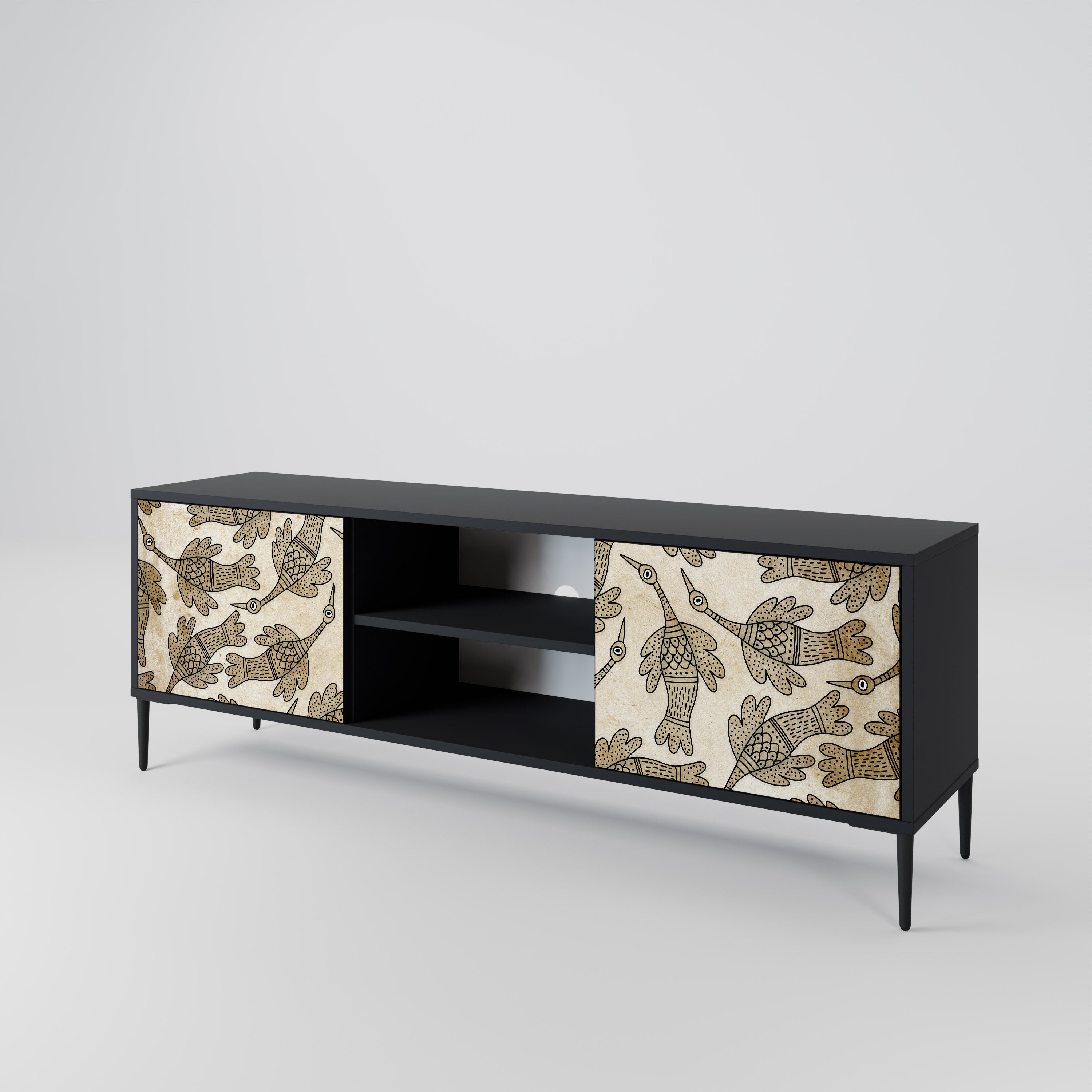 Mueble de TV de 2 puertas ALMONDINE SONGBIRD con acabado negro