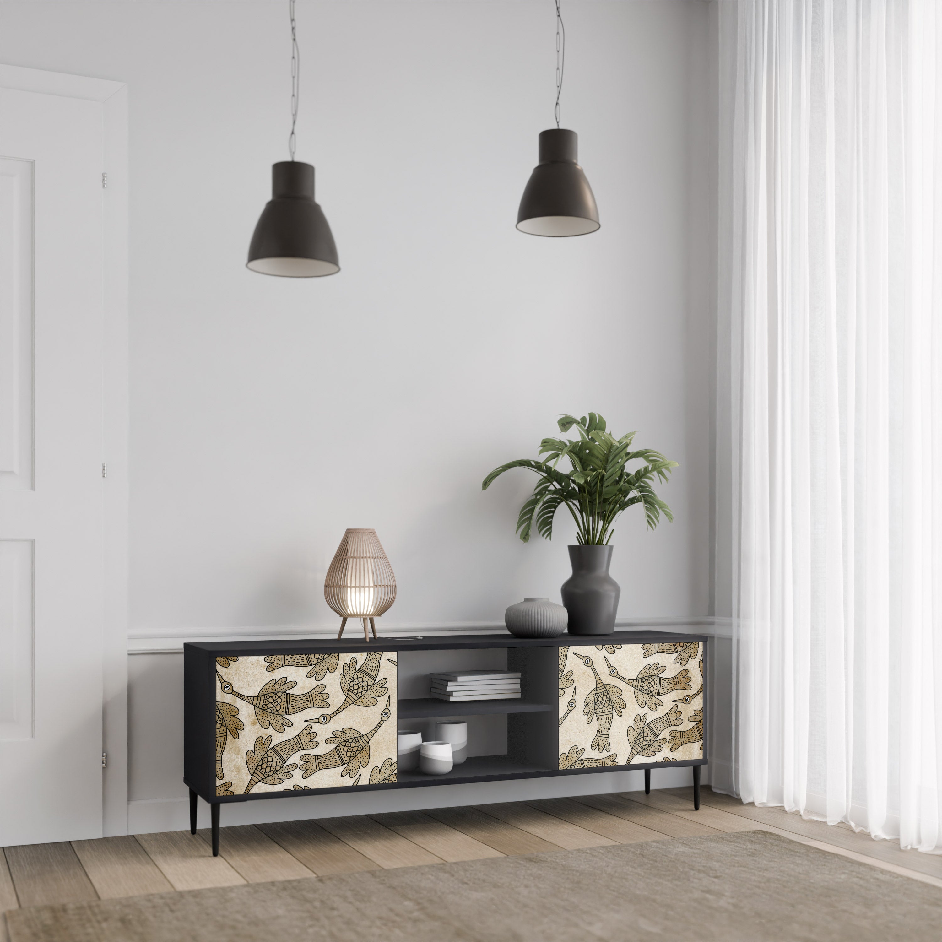 Mueble de TV de 2 puertas ALMONDINE SONGBIRD con acabado negro