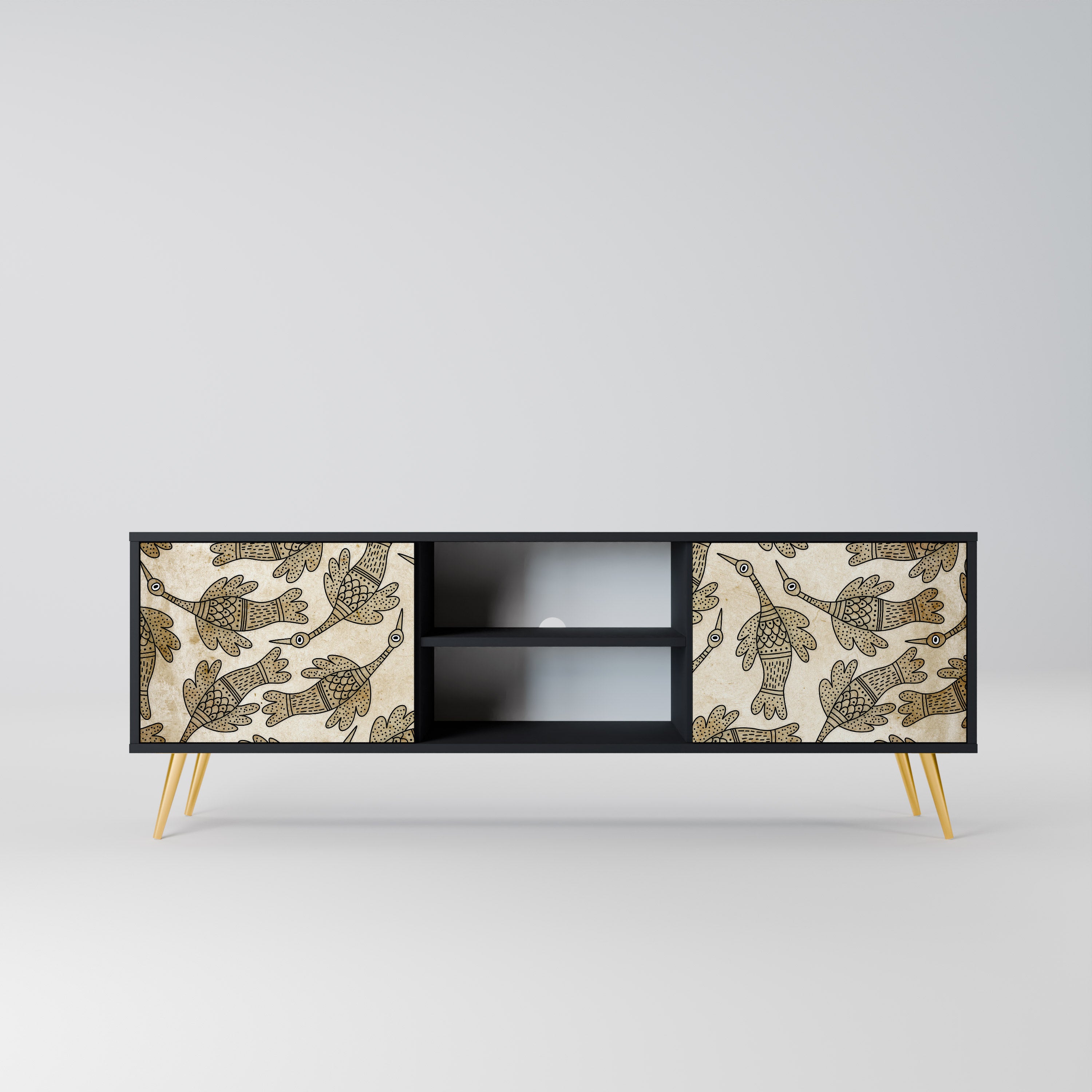 Mueble de TV de 2 puertas ALMONDINE SONGBIRD con acabado negro