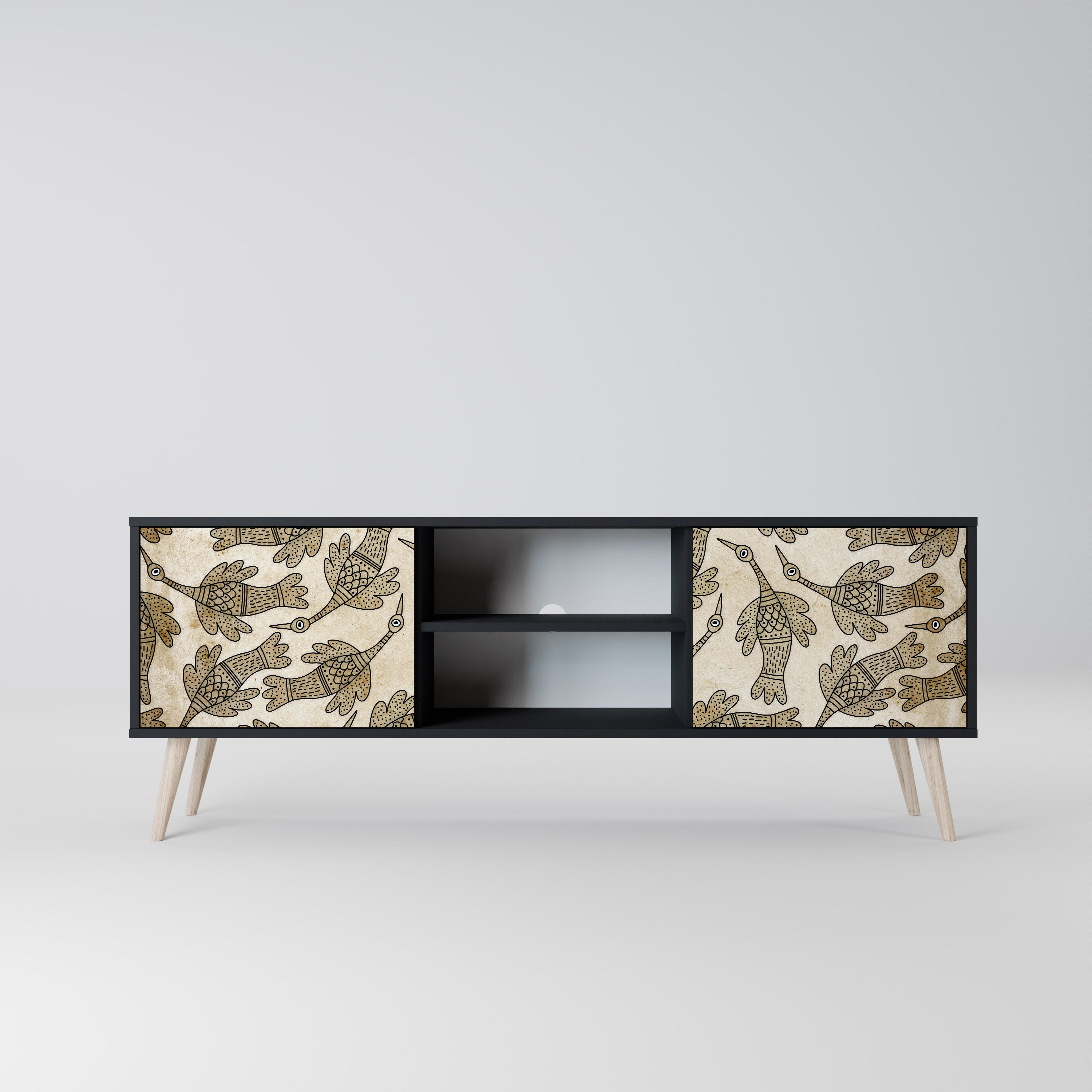 Mueble de TV de 2 puertas ALMONDINE SONGBIRD con acabado negro