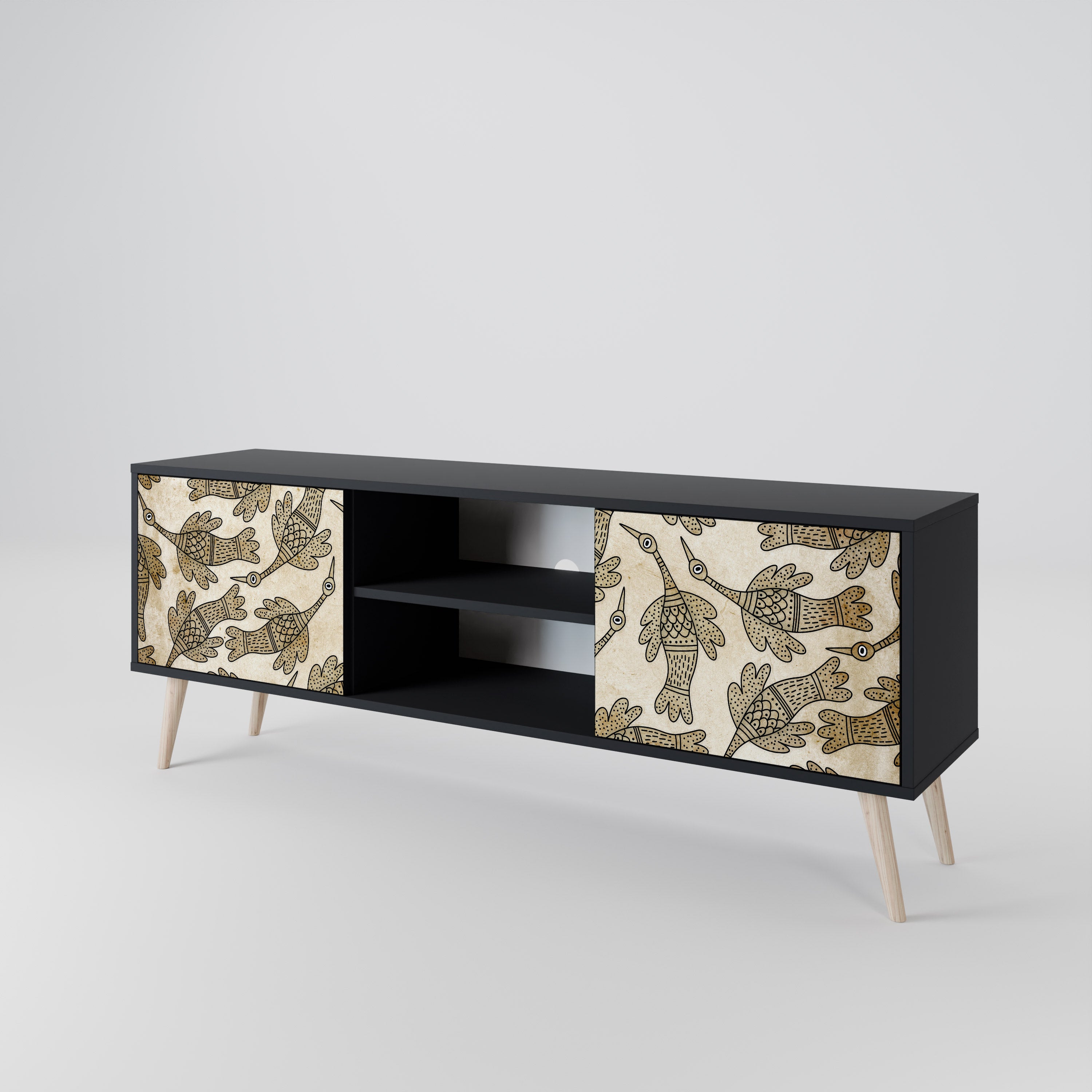 Mueble de TV de 2 puertas ALMONDINE SONGBIRD con acabado negro