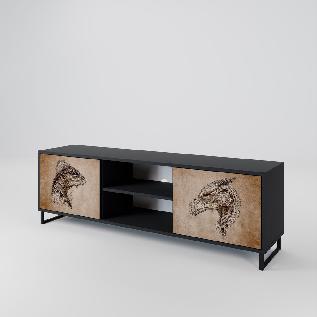 Mueble de TV de dos puertas STEAMPUNK CLAN con acabado negro