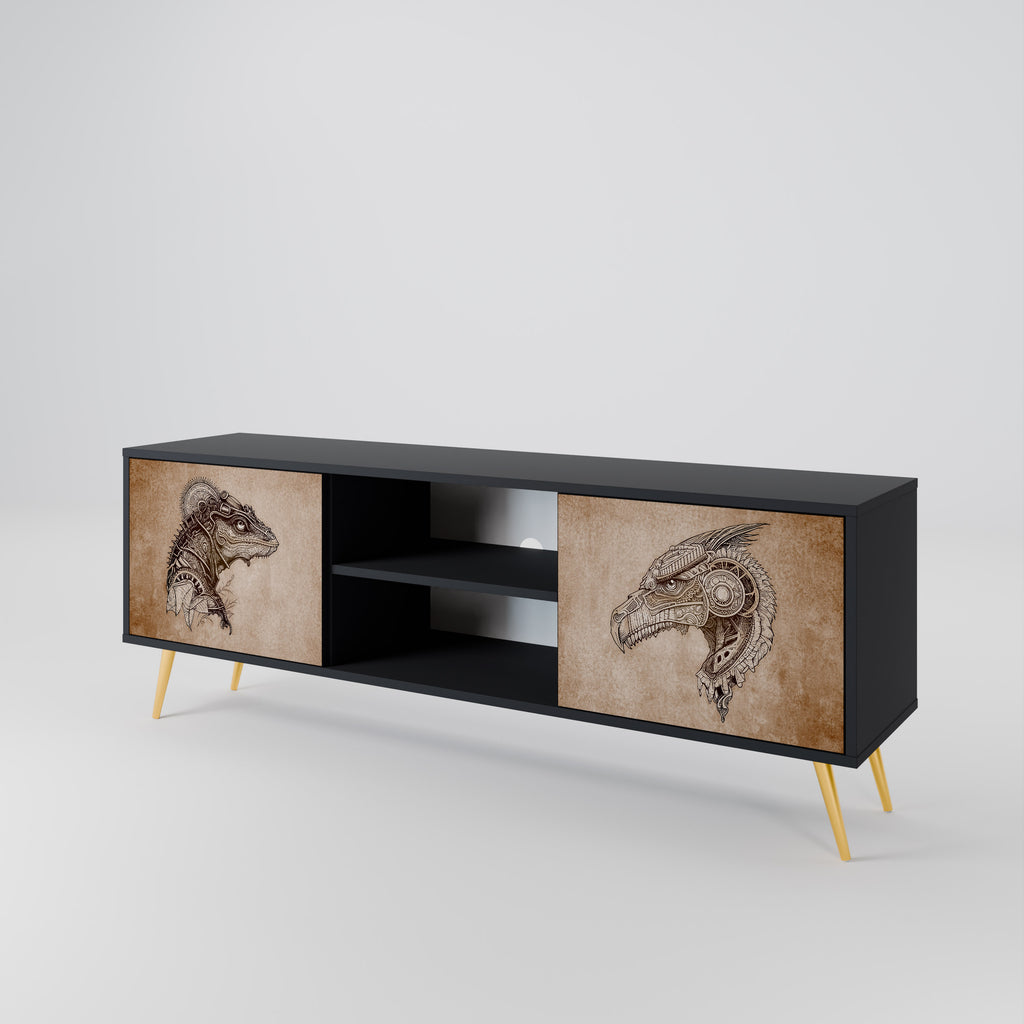 Mueble de TV de dos puertas STEAMPUNK CLAN con acabado negro