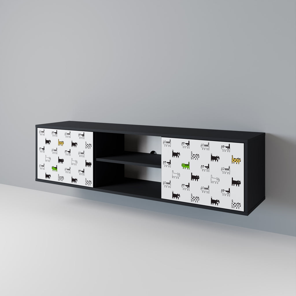Mueble de TV de 2 puertas CATS COMPILATION en acabado negro