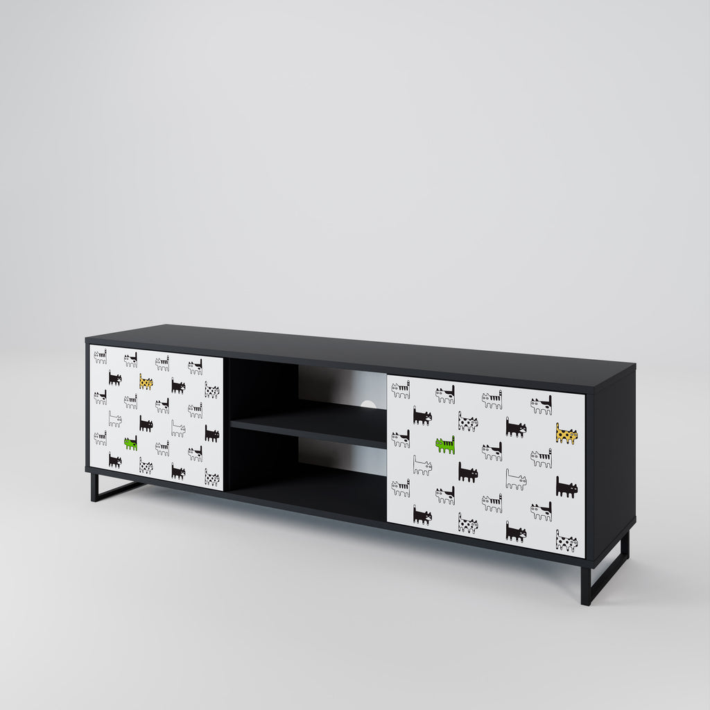 Mueble de TV de 2 puertas CATS COMPILATION en acabado negro