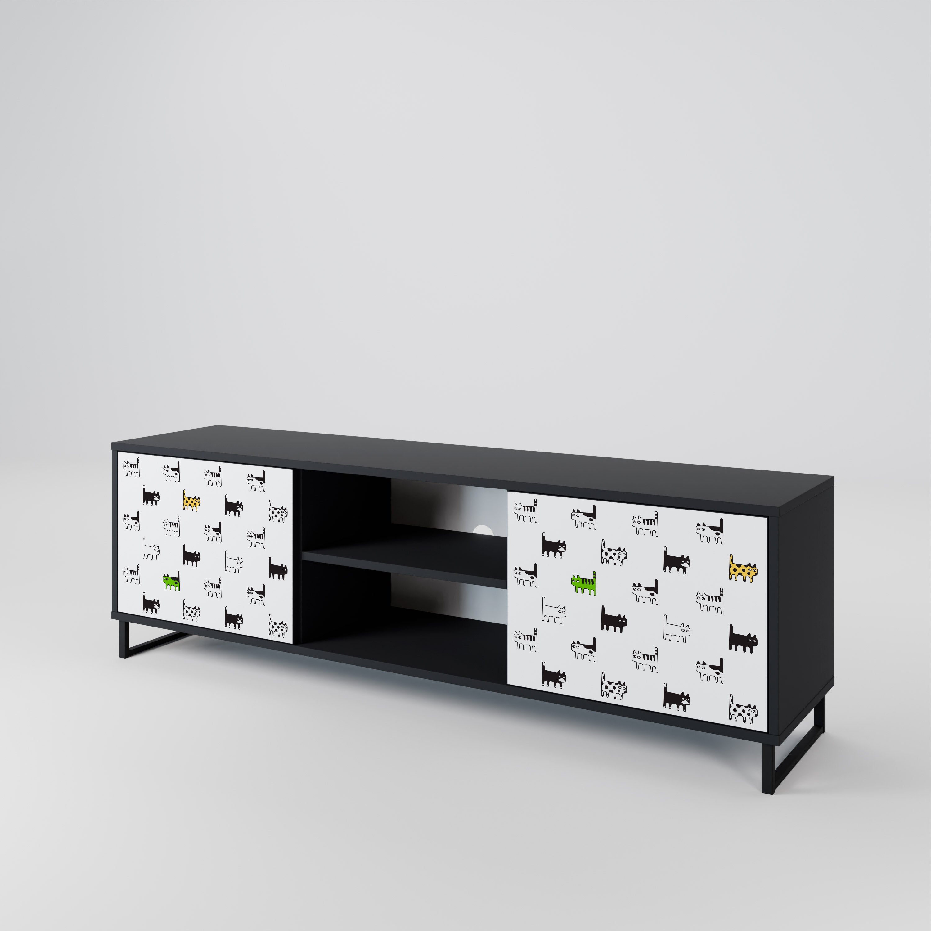 Mueble de TV de 2 puertas CATS COMPILATION en acabado negro