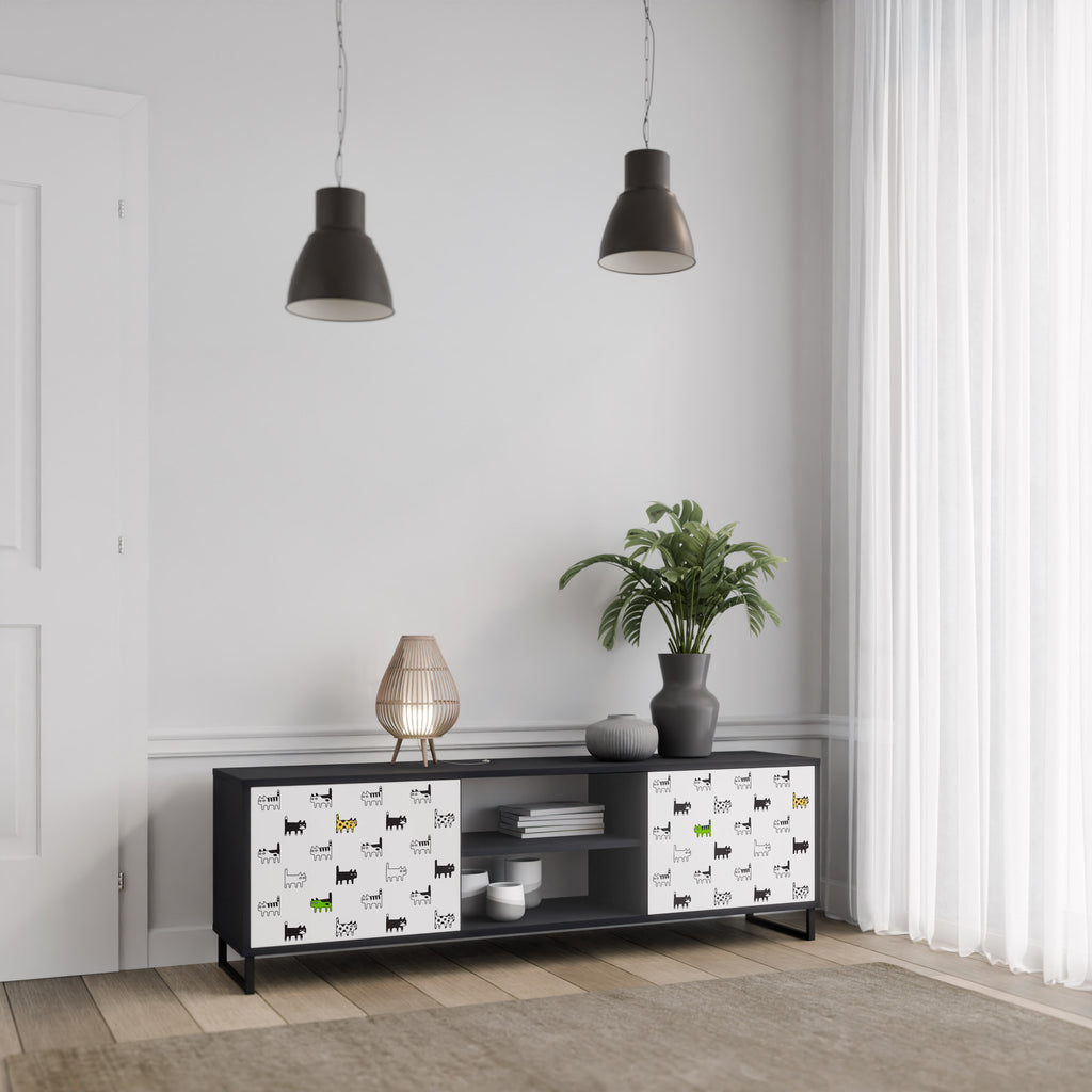 Mueble de TV de 2 puertas CATS COMPILATION en acabado negro