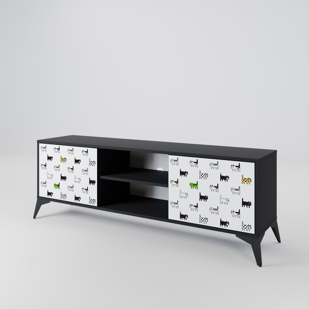 Mueble de TV de 2 puertas CATS COMPILATION en acabado negro