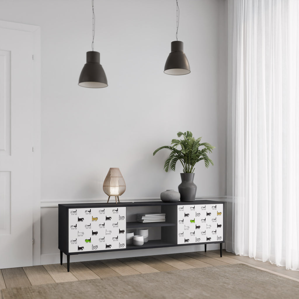 Mueble de TV de 2 puertas CATS COMPILATION en acabado negro