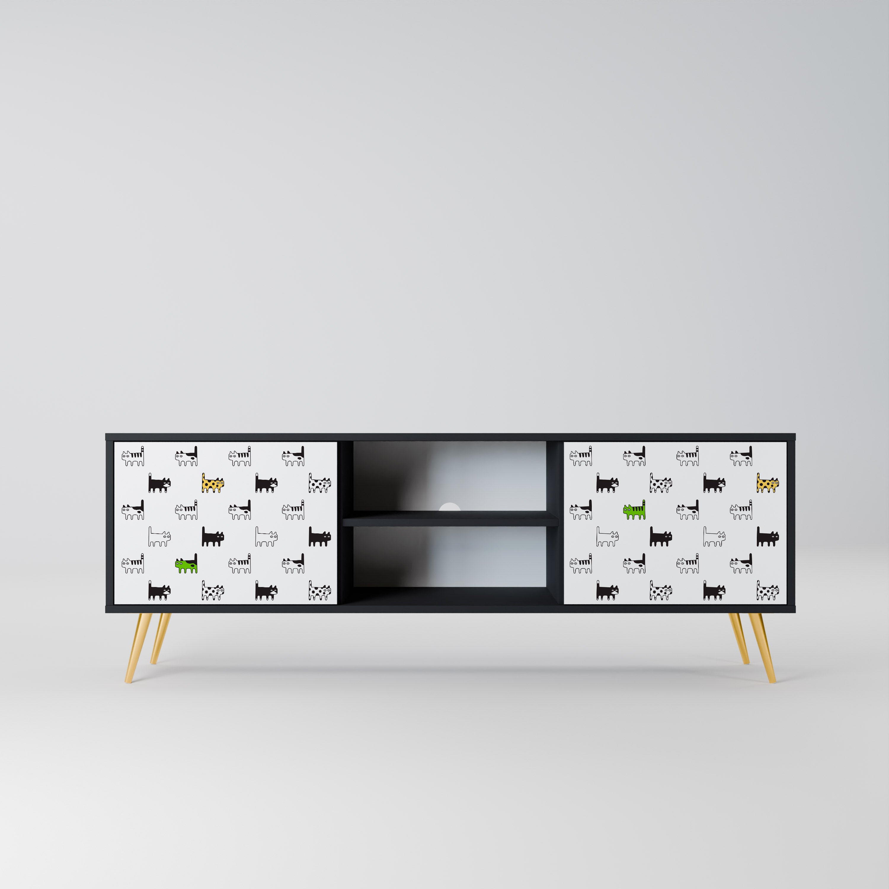 Mueble de TV de 2 puertas CATS COMPILATION en acabado negro
