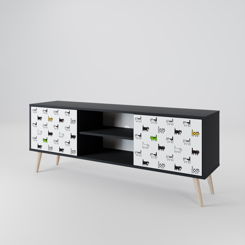Mueble de TV de 2 puertas CATS COMPILATION en acabado negro