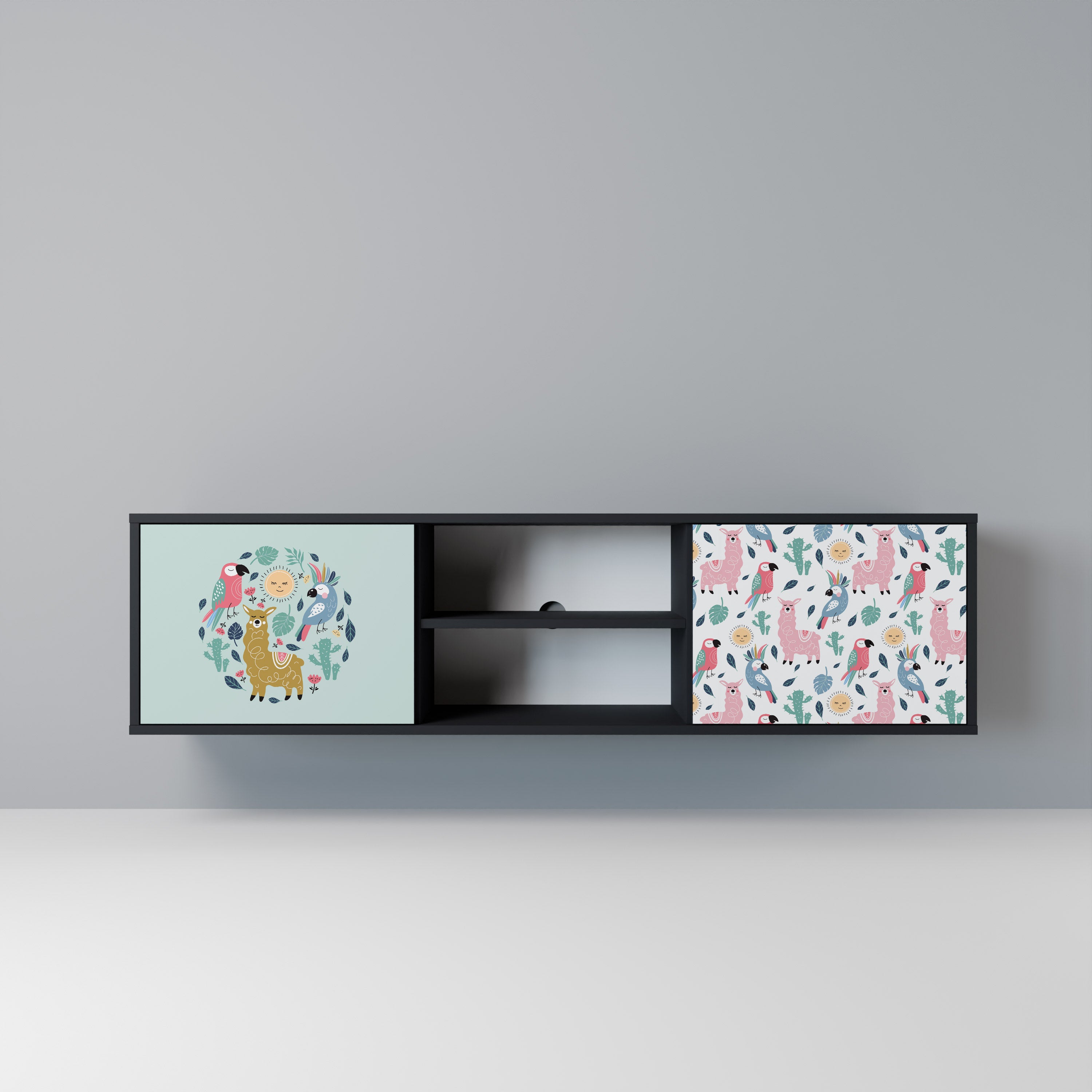 Mueble de TV de 2 puertas COLORFUL ALPACAS en acabado negro