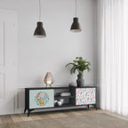 COLORFUL ALPACAS Mueble de TV de 2 Puertas en Acabado Negro