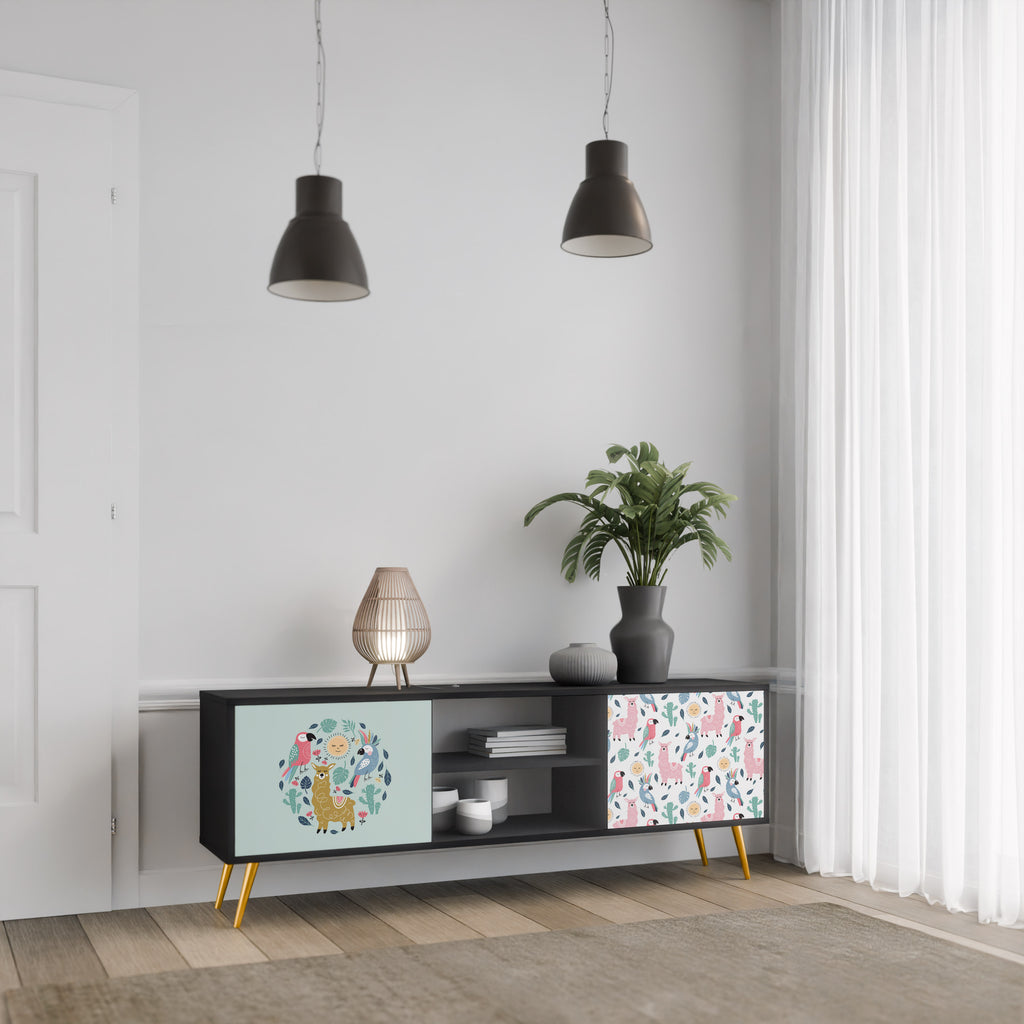 Mueble de TV de 2 puertas COLORFUL ALPACAS en acabado negro