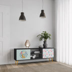 COLORFUL ALPACAS Mueble de TV de 2 Puertas en Acabado Negro