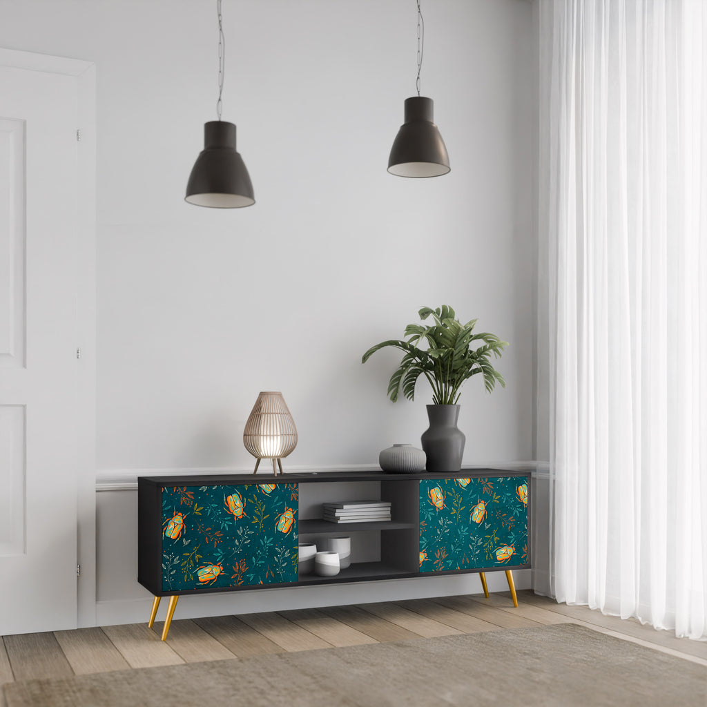 Mueble de TV de 2 puertas AUTUMN INSECTS en acabado negro