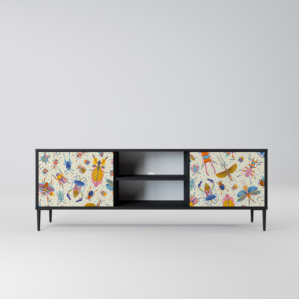 Mueble de TV de 2 puertas COLORFUL INSECTS en acabado negro