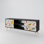 COLORFUL INSECTS 2-Door TV Stand in Black Finish