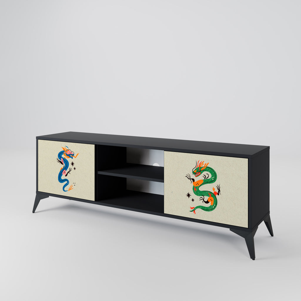 Mueble de TV de 2 puertas con acabado negro CRIATURAS MITOLÓGICAS
