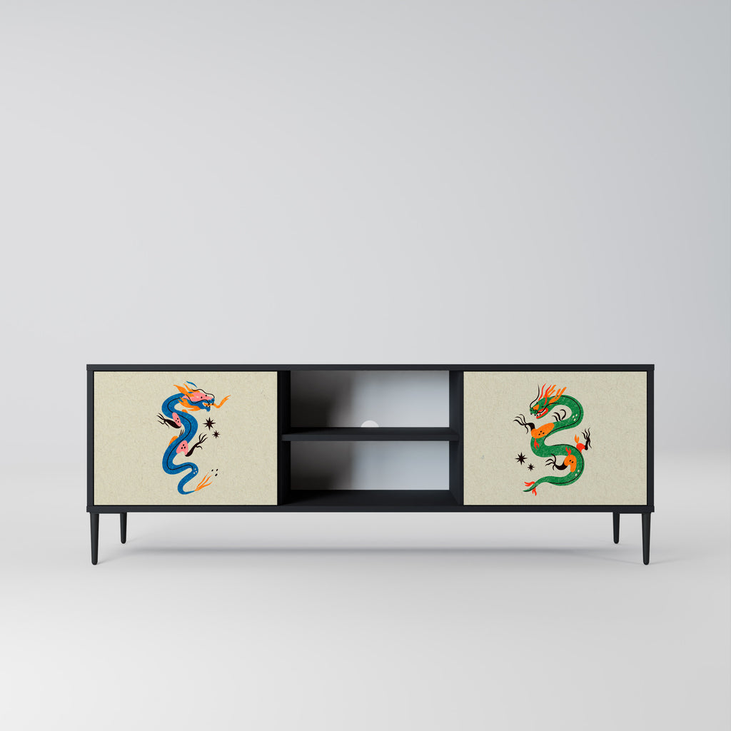 Mueble de TV de 2 puertas con acabado negro CRIATURAS MITOLÓGICAS