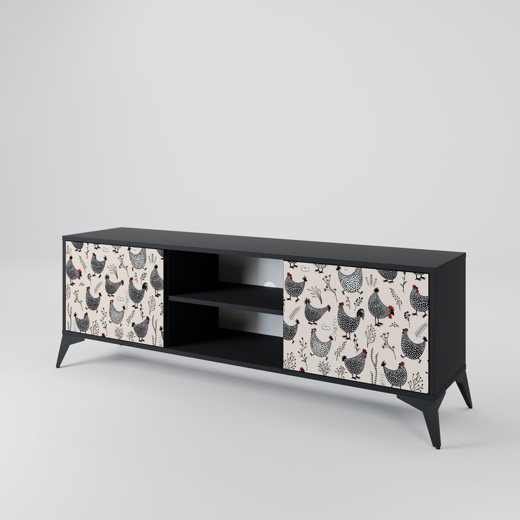 Mueble de TV de 2 puertas HAPPY HENS con acabado negro