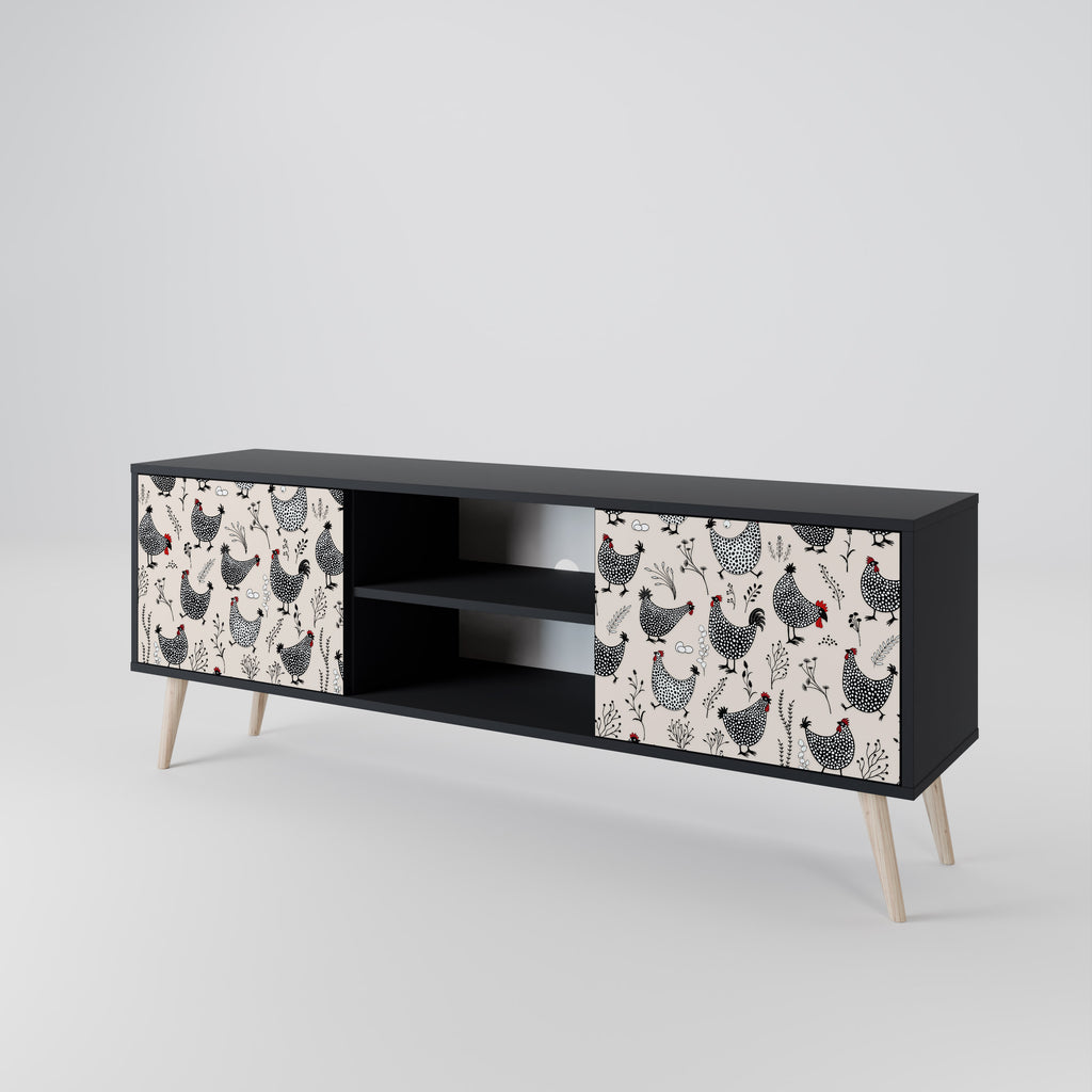Mueble de TV de 2 puertas HAPPY HENS con acabado negro