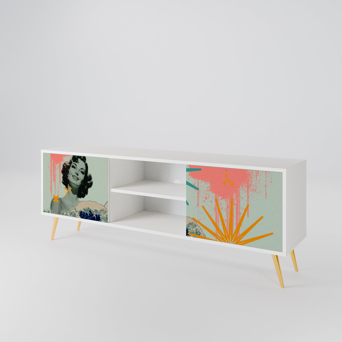 KANAGAWA BEAUTY Mueble de TV de 2 Puertas