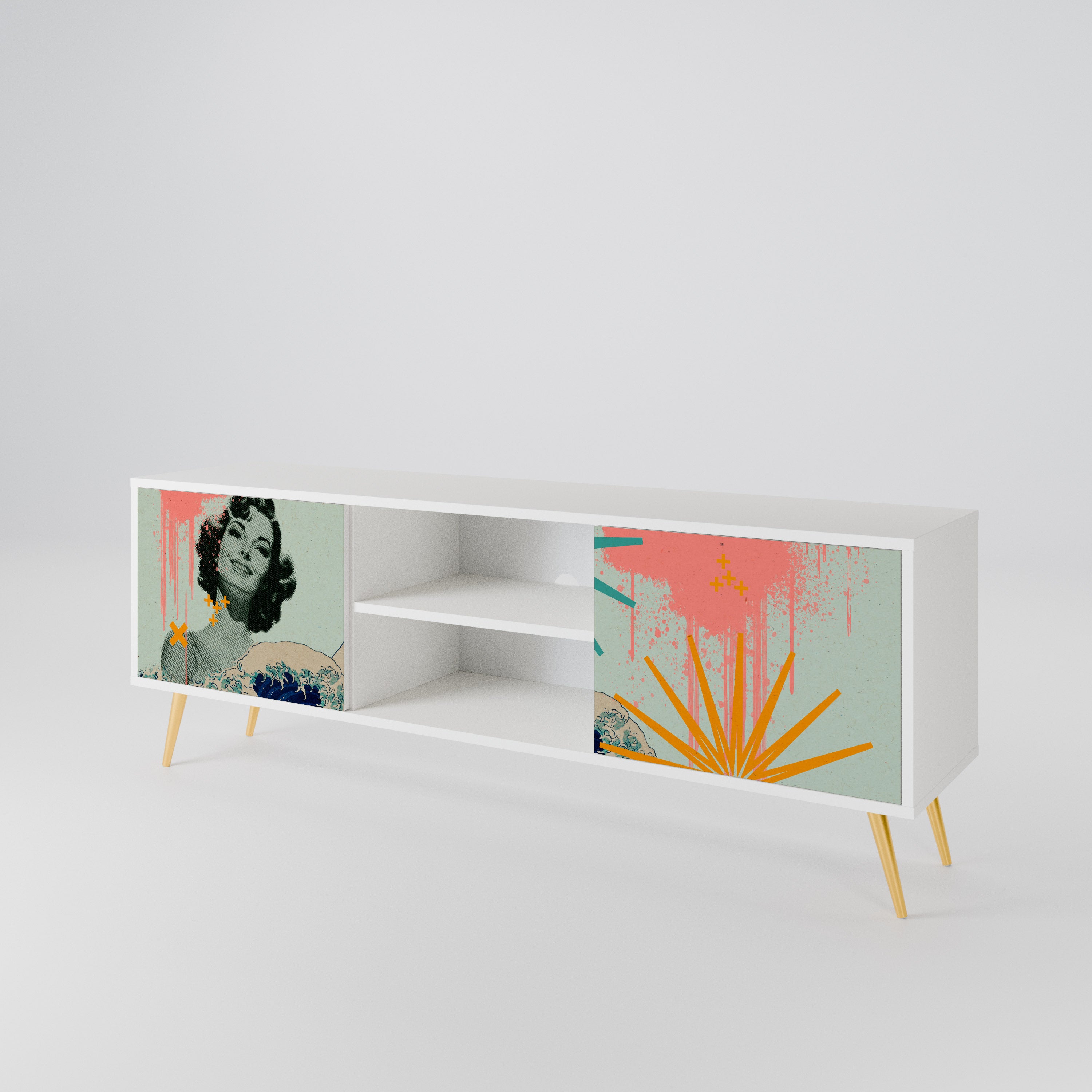 KANAGAWA BEAUTY Mueble de TV de 2 Puertas
