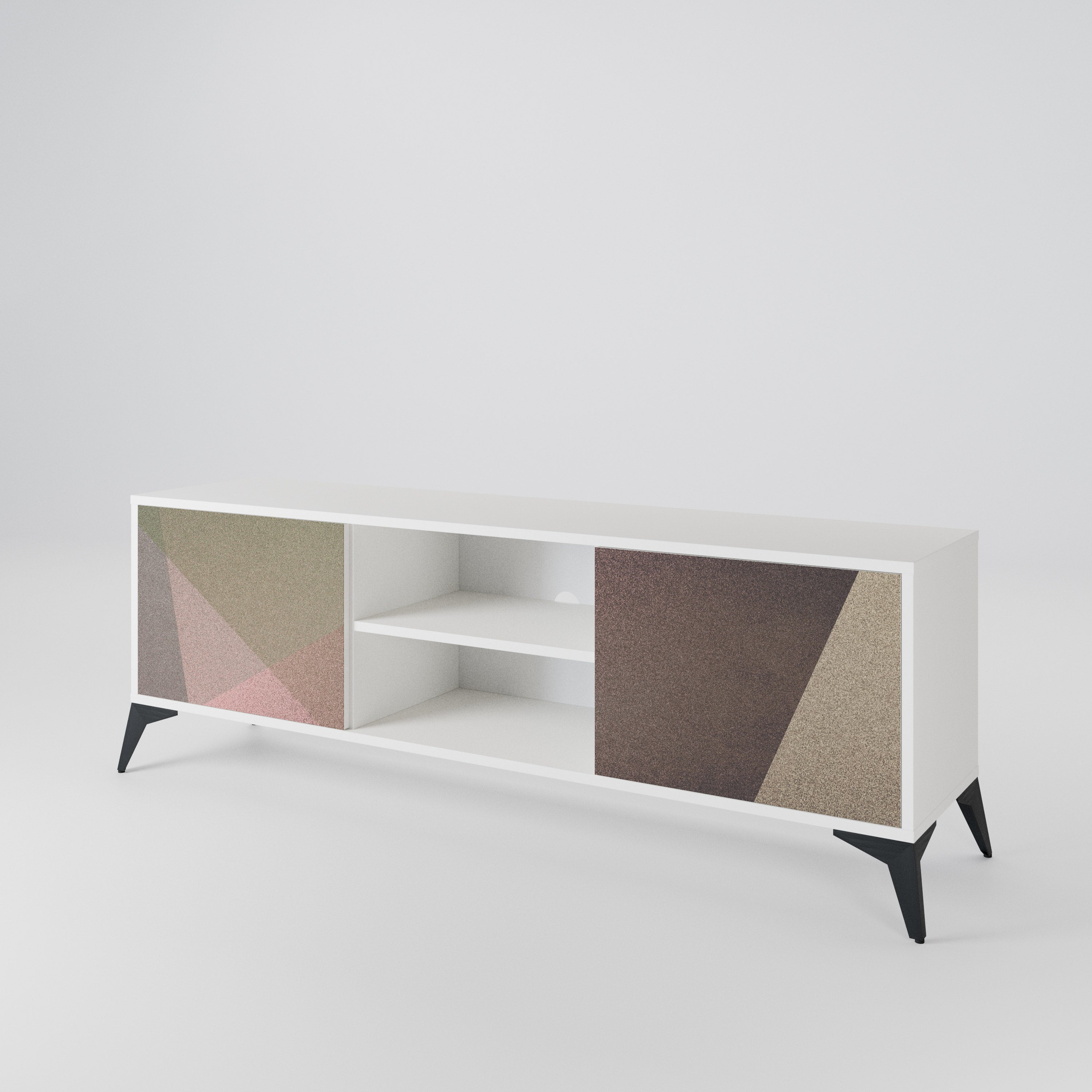 BEIGE GEOMETRY Mueble de TV de 2 Puertas