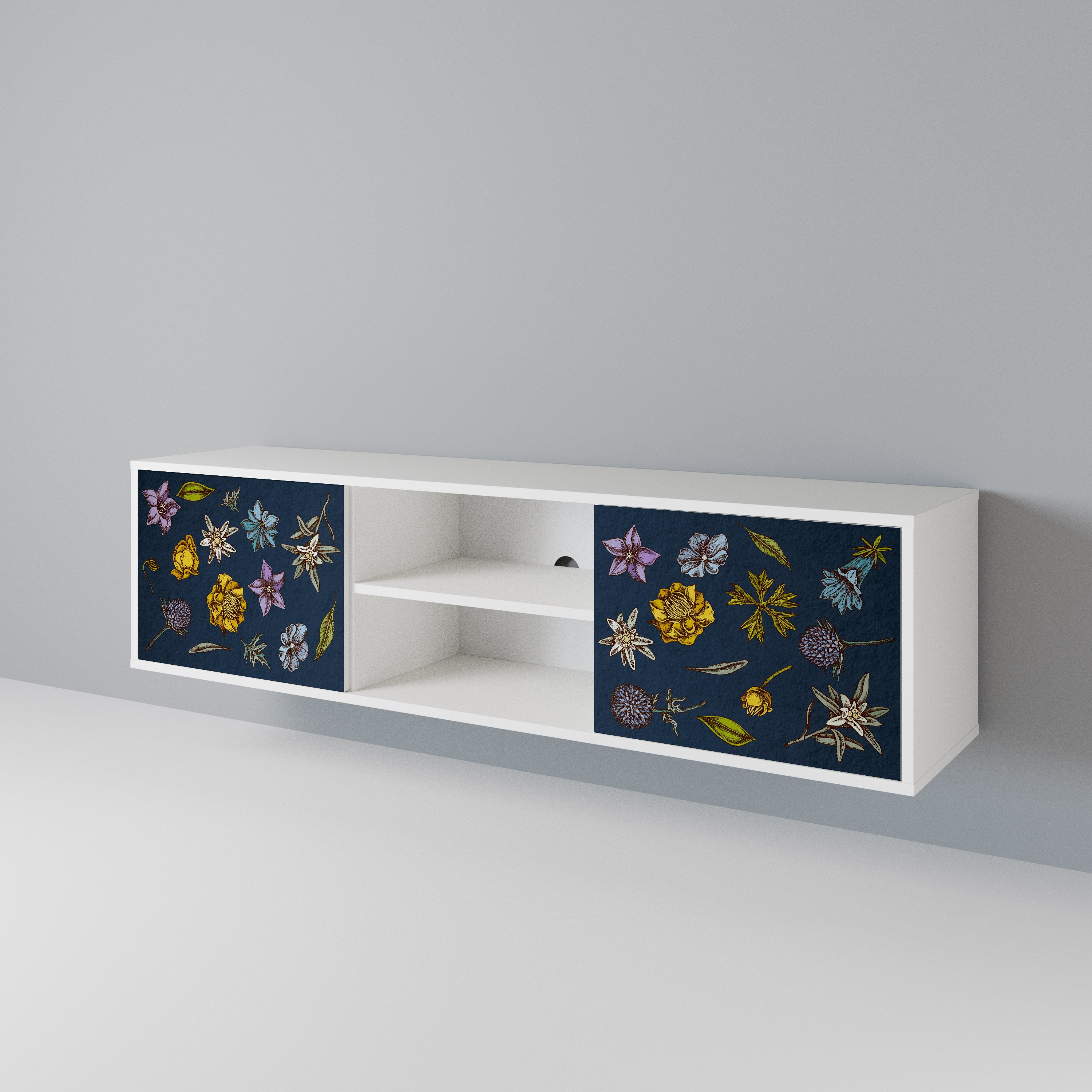 FLOWERS ON NAVY BLUE Mueble de TV de 2 Puertas