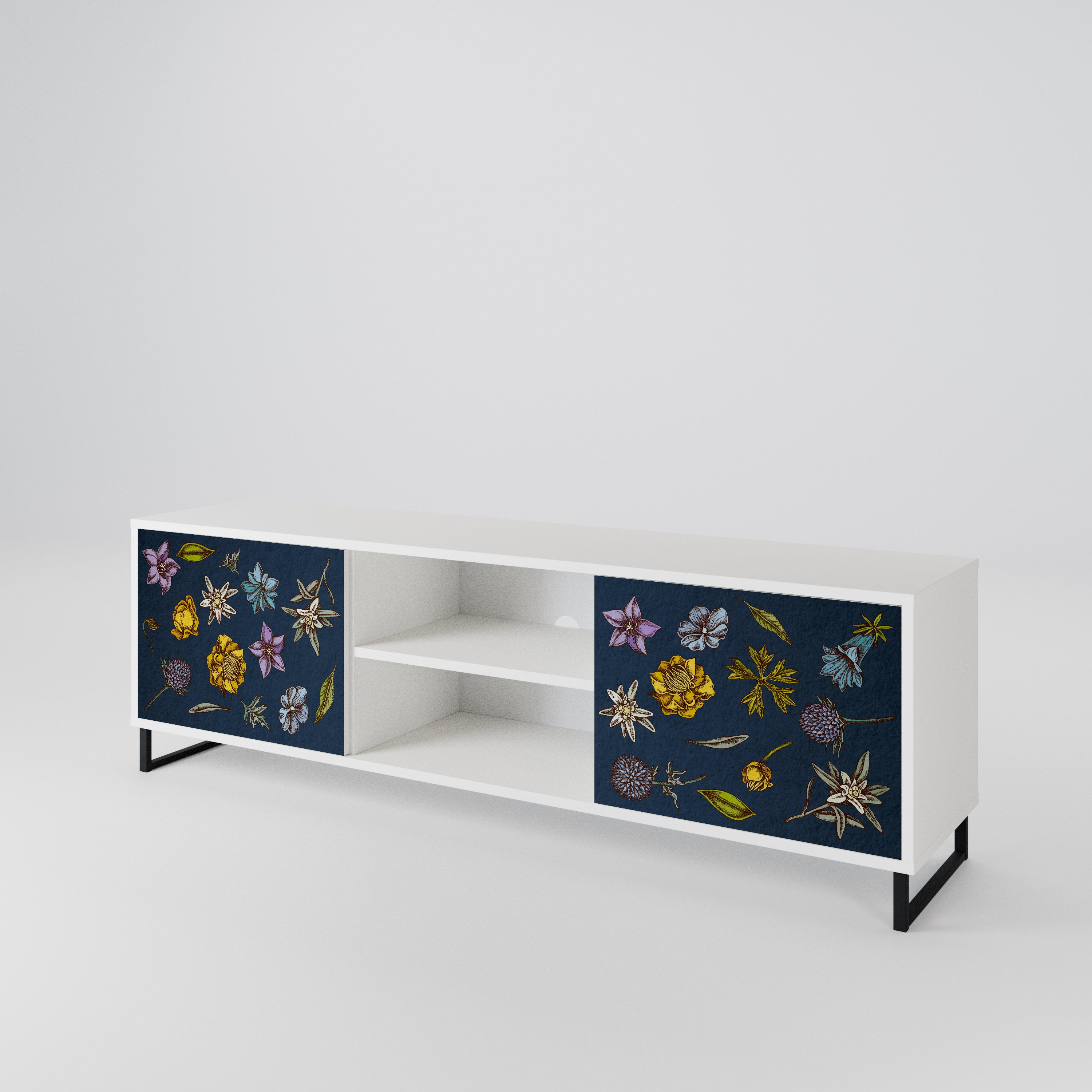 FLOWERS ON NAVY BLUE Mueble de TV de 2 Puertas