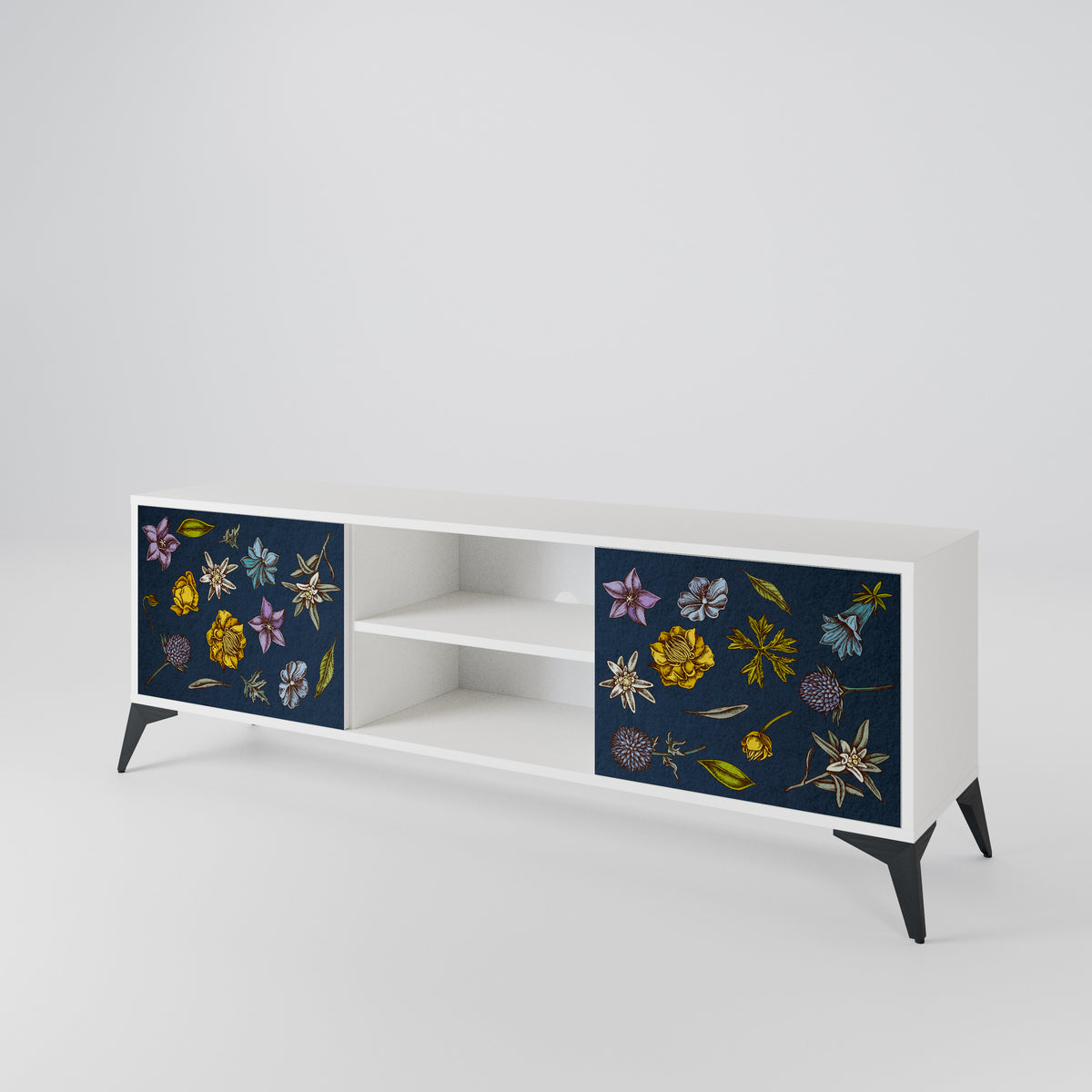 FLOWERS ON NAVY BLUE Mueble de TV de 2 Puertas