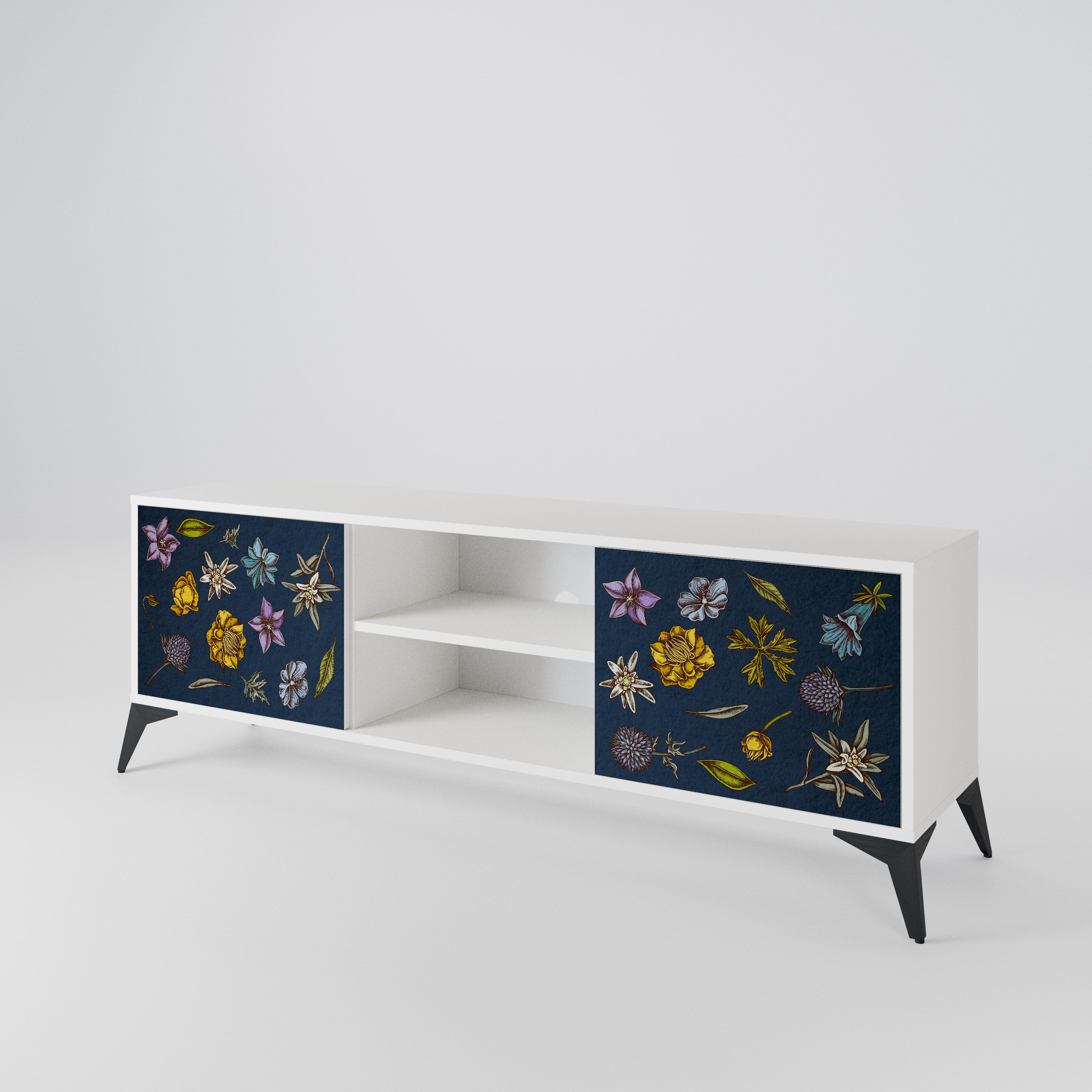 FLOWERS ON NAVY BLUE Mueble de TV de 2 Puertas