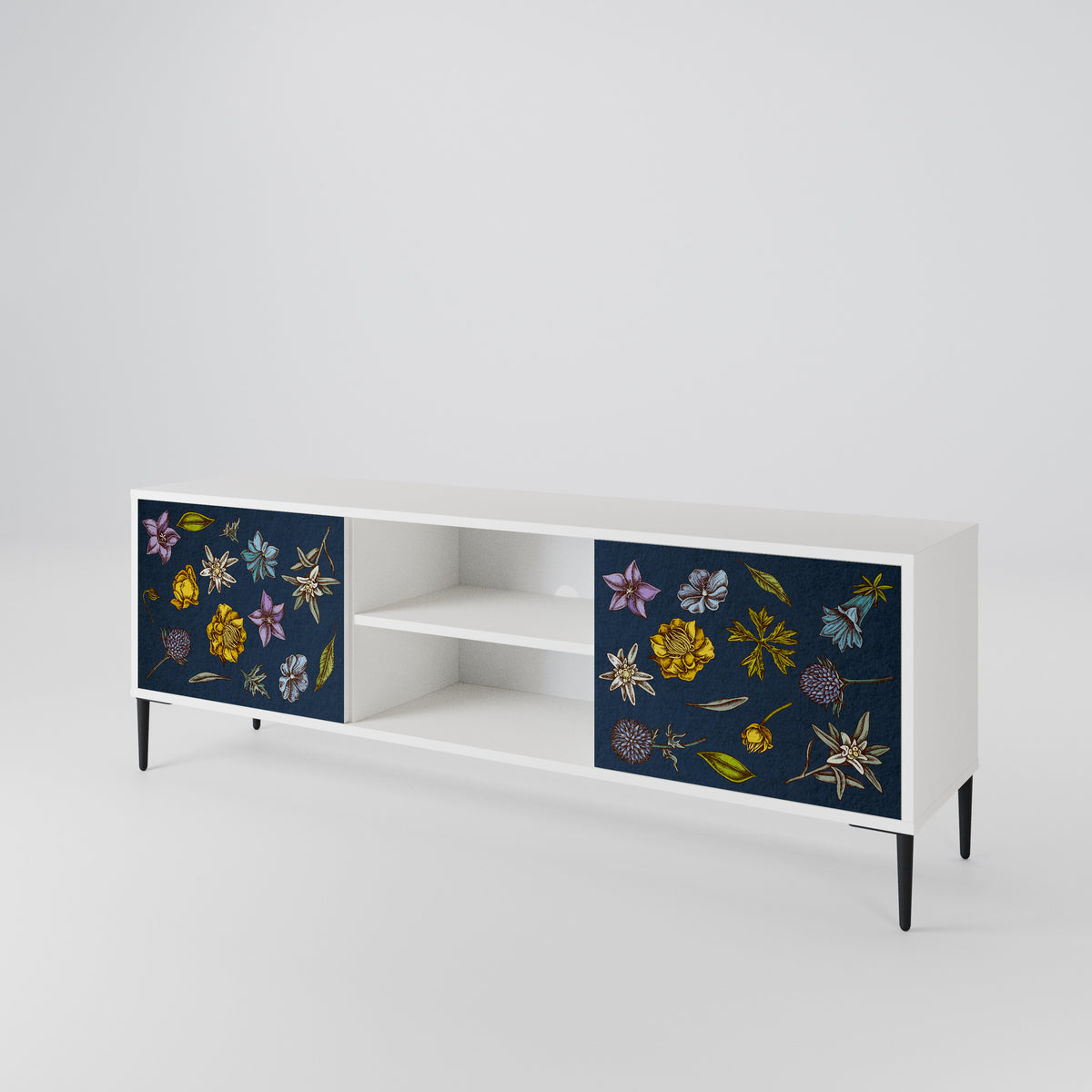 FLOWERS ON NAVY BLUE Mueble de TV de 2 Puertas