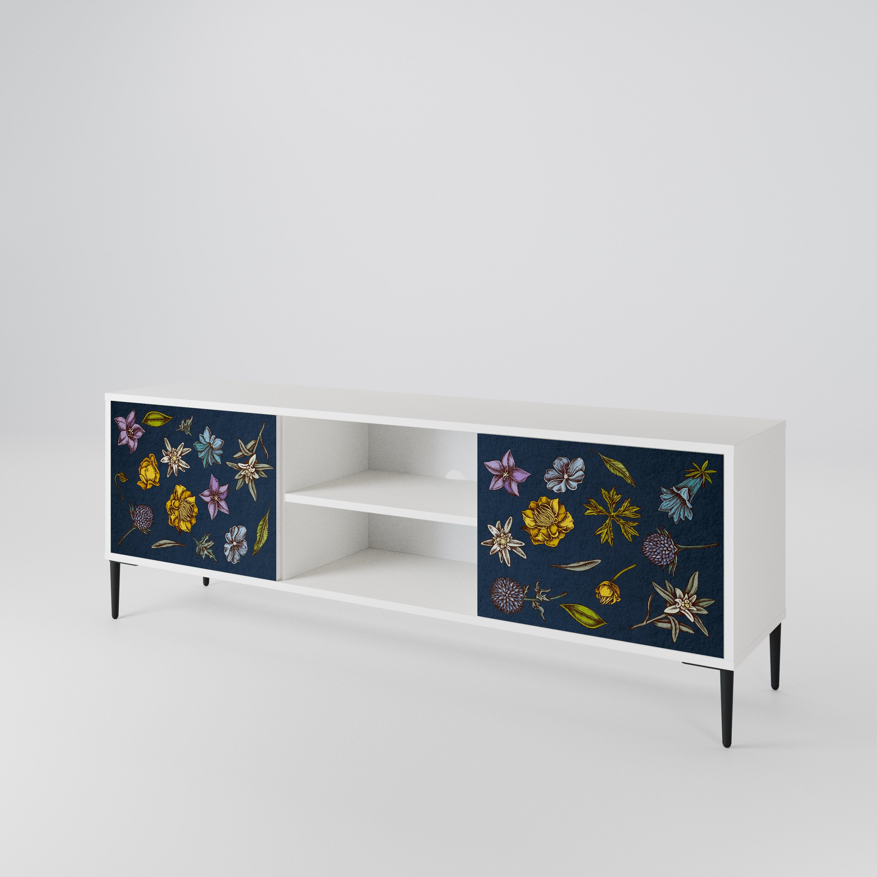 FLOWERS ON NAVY BLUE Mueble de TV de 2 Puertas
