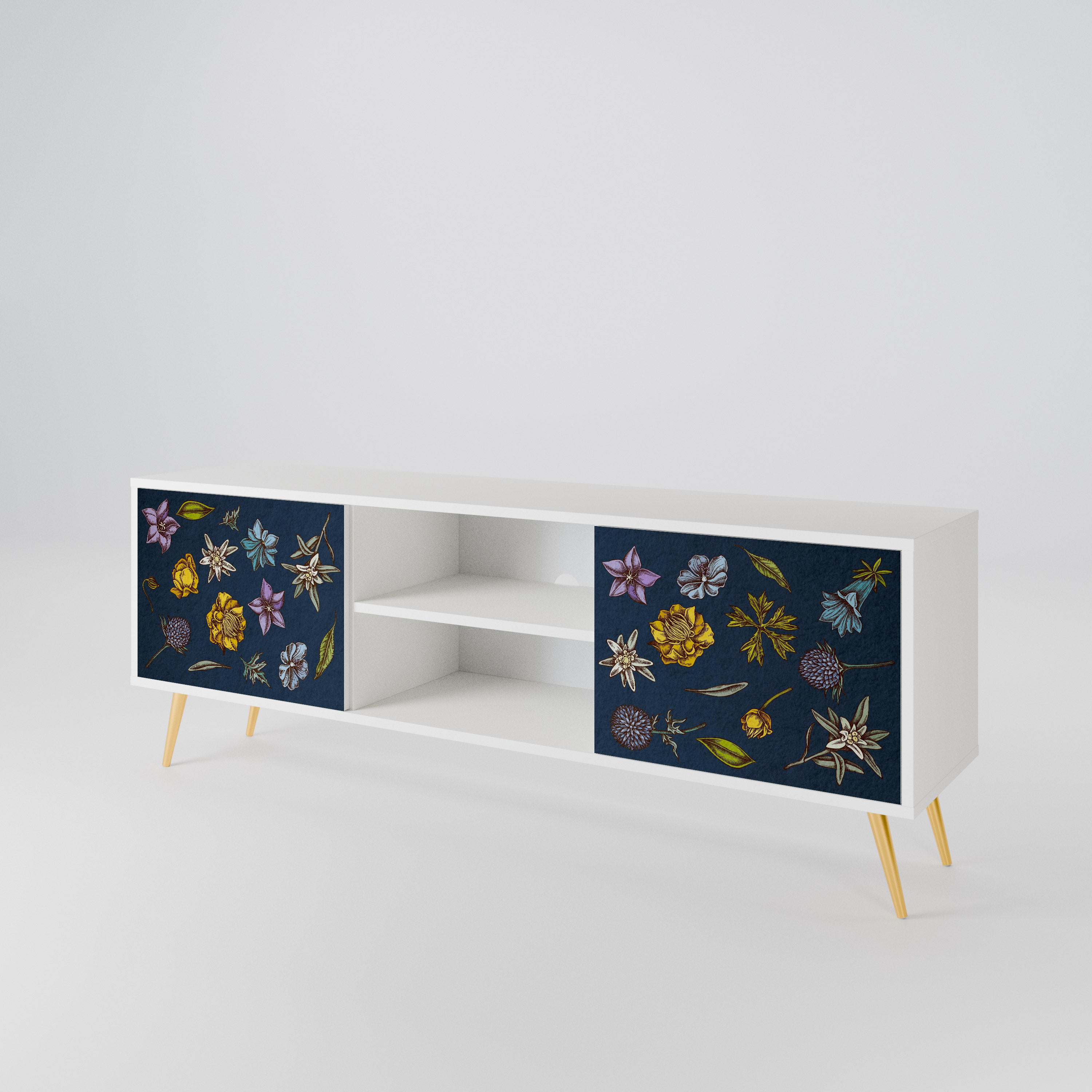 FLOWERS ON NAVY BLUE Mueble de TV de 2 Puertas