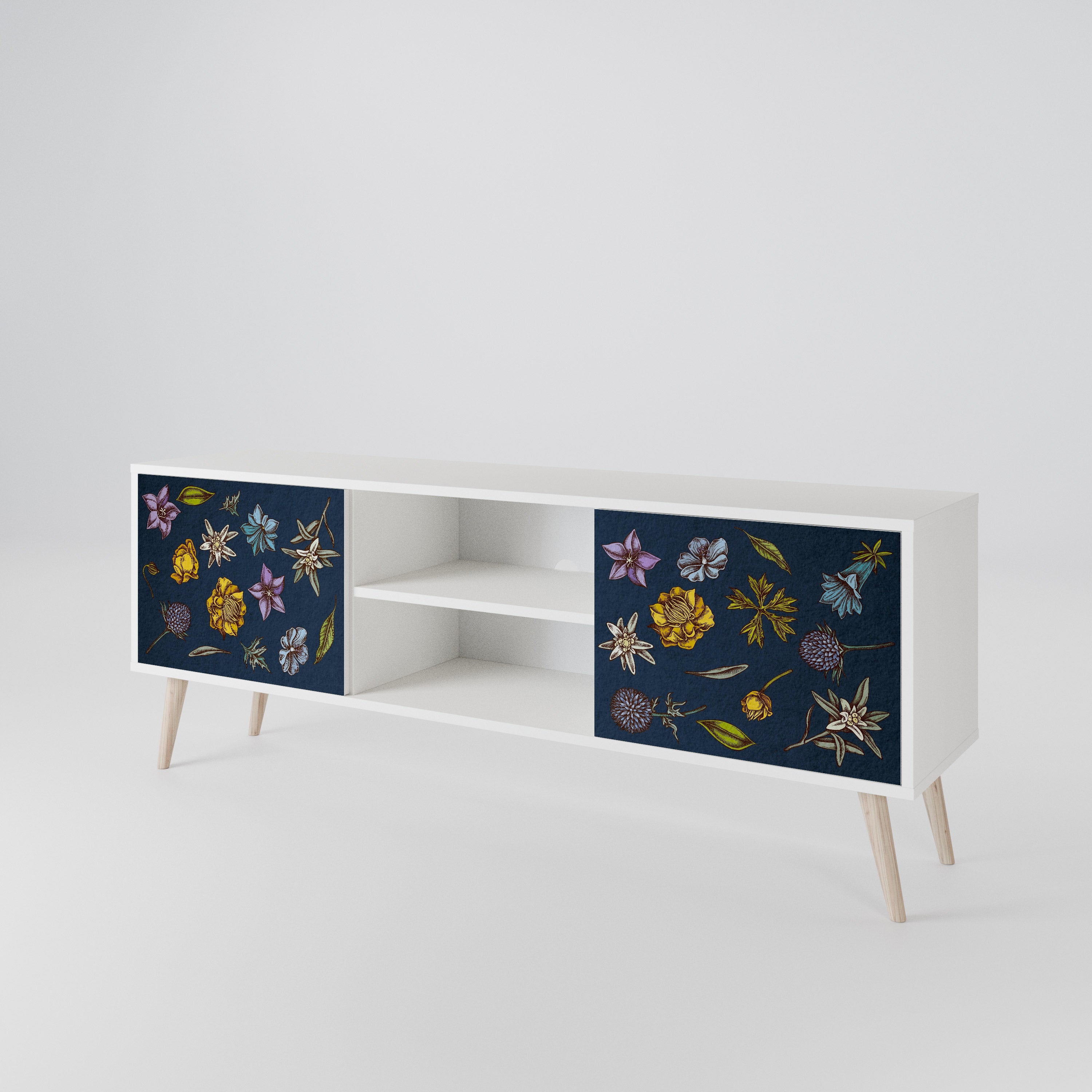 FLOWERS ON NAVY BLUE Mueble de TV de 2 Puertas