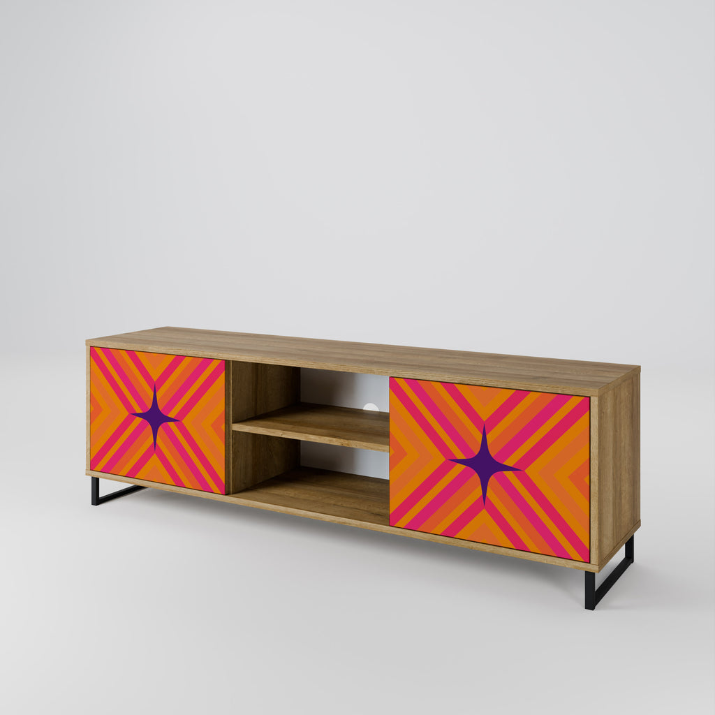 Mueble de TV de 2 puertas GEOMETRIC BRILLIANCE con efecto roble