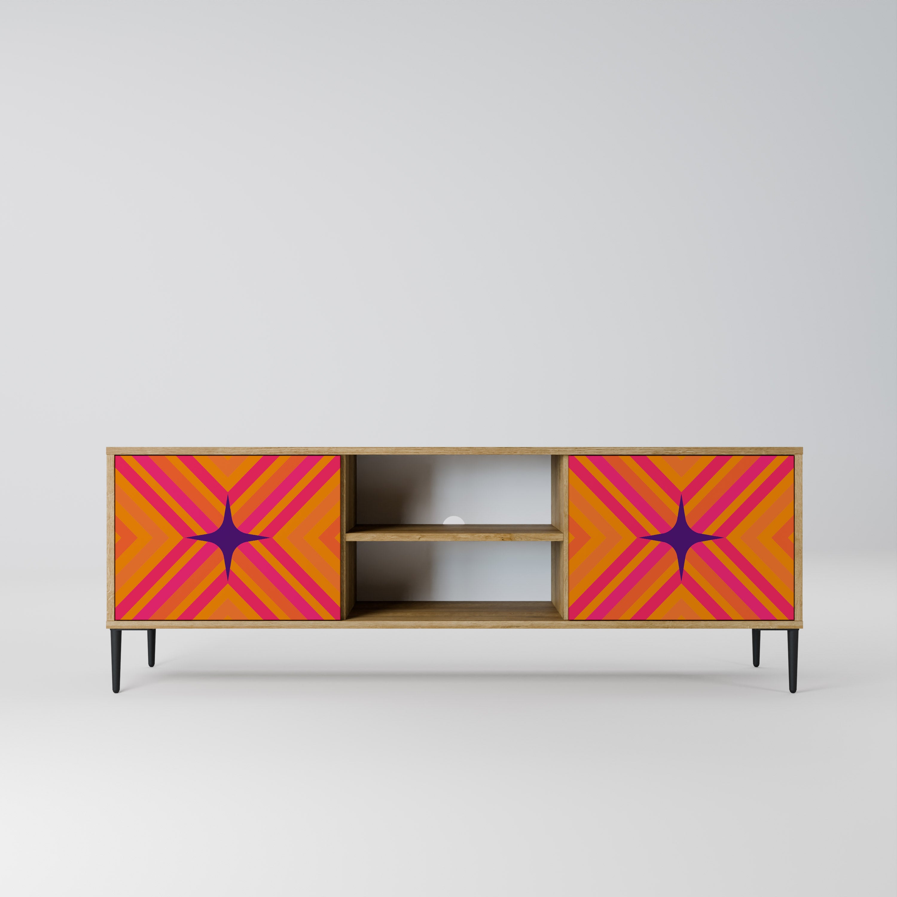 Mueble de TV de 2 puertas GEOMETRIC BRILLIANCE con efecto roble