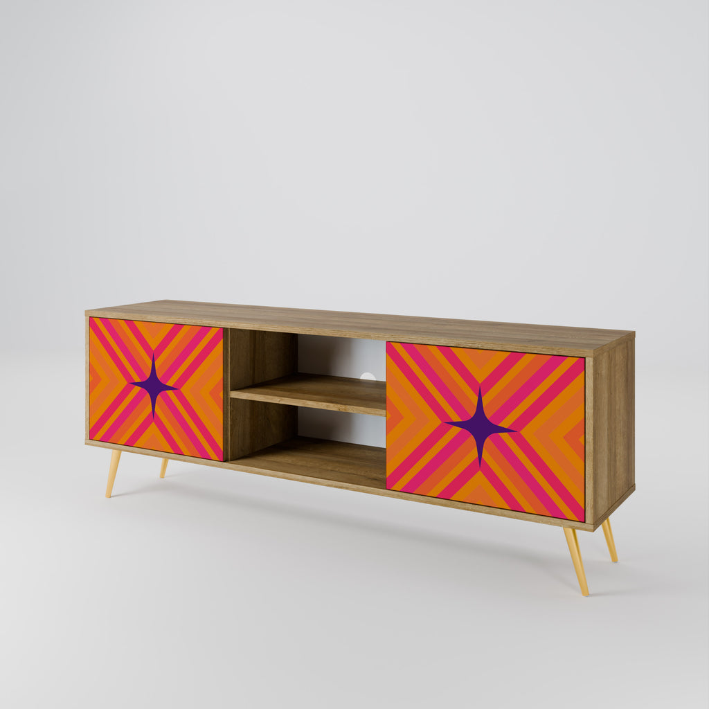 Mueble de TV de 2 puertas GEOMETRIC BRILLIANCE con efecto roble