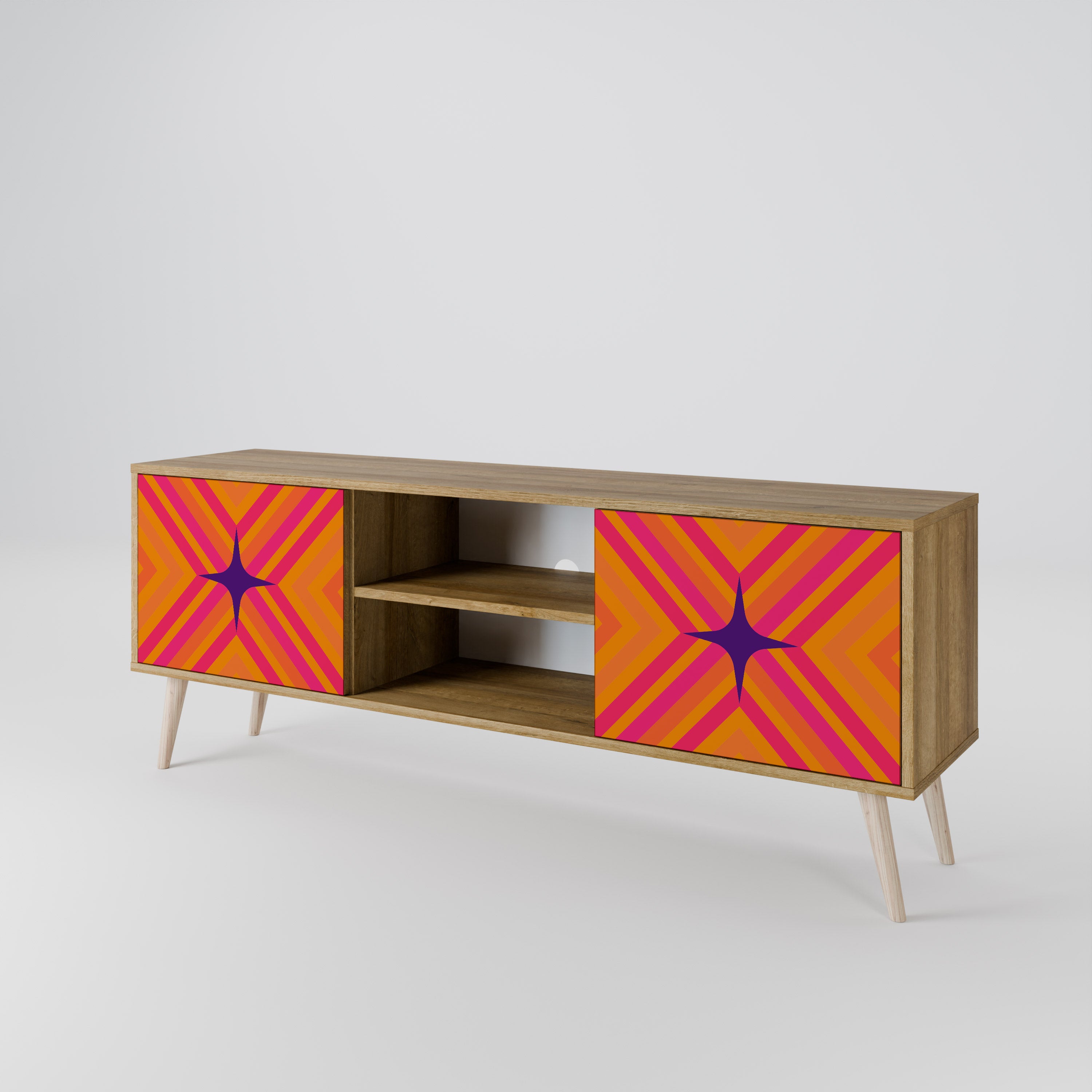 Mueble de TV de 2 puertas GEOMETRIC BRILLIANCE con efecto roble