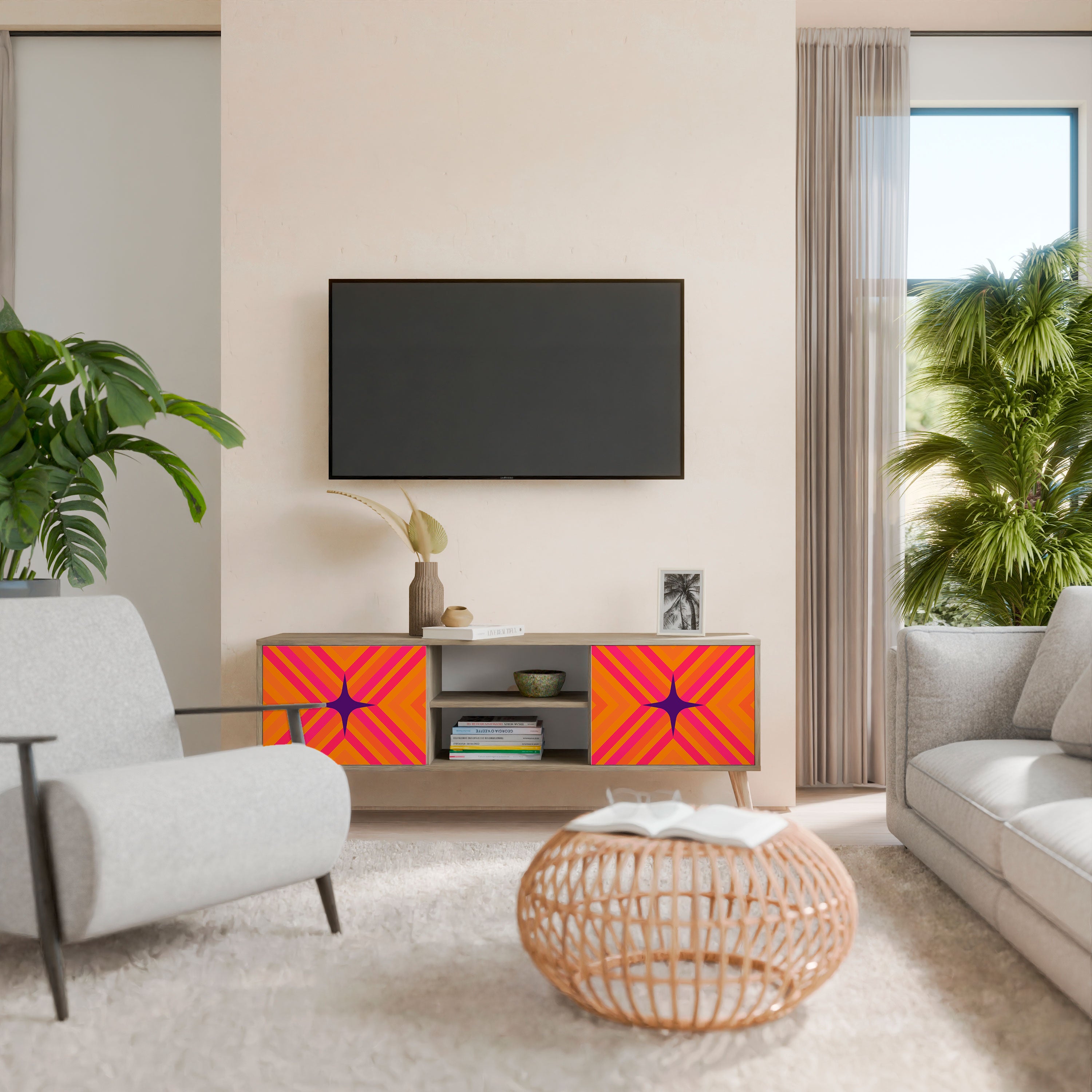 Mueble de TV de 2 puertas GEOMETRIC BRILLIANCE con efecto roble